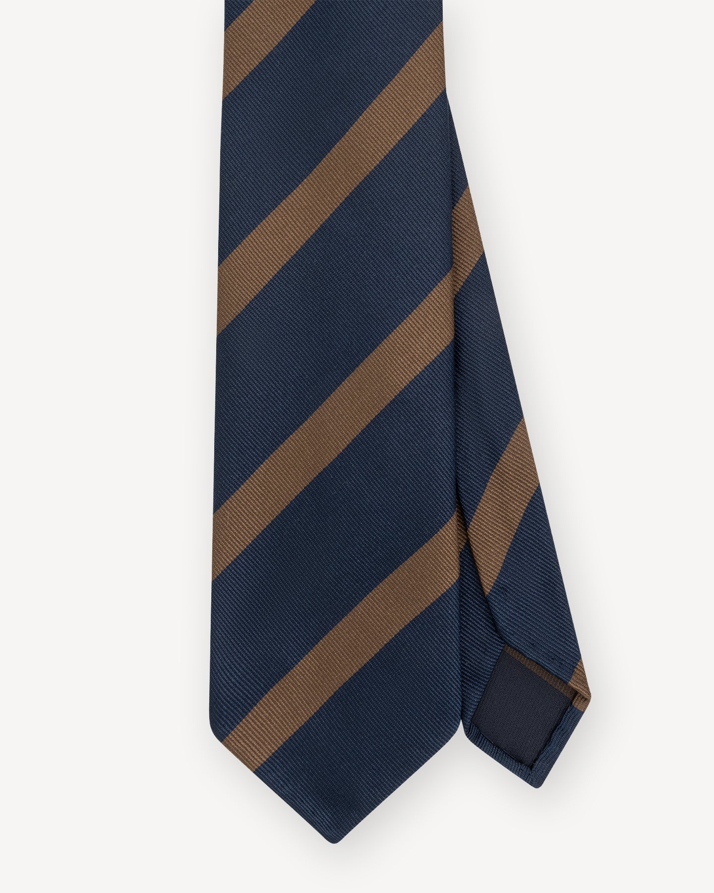 Dark navy and tobacco striped silk repp tie
