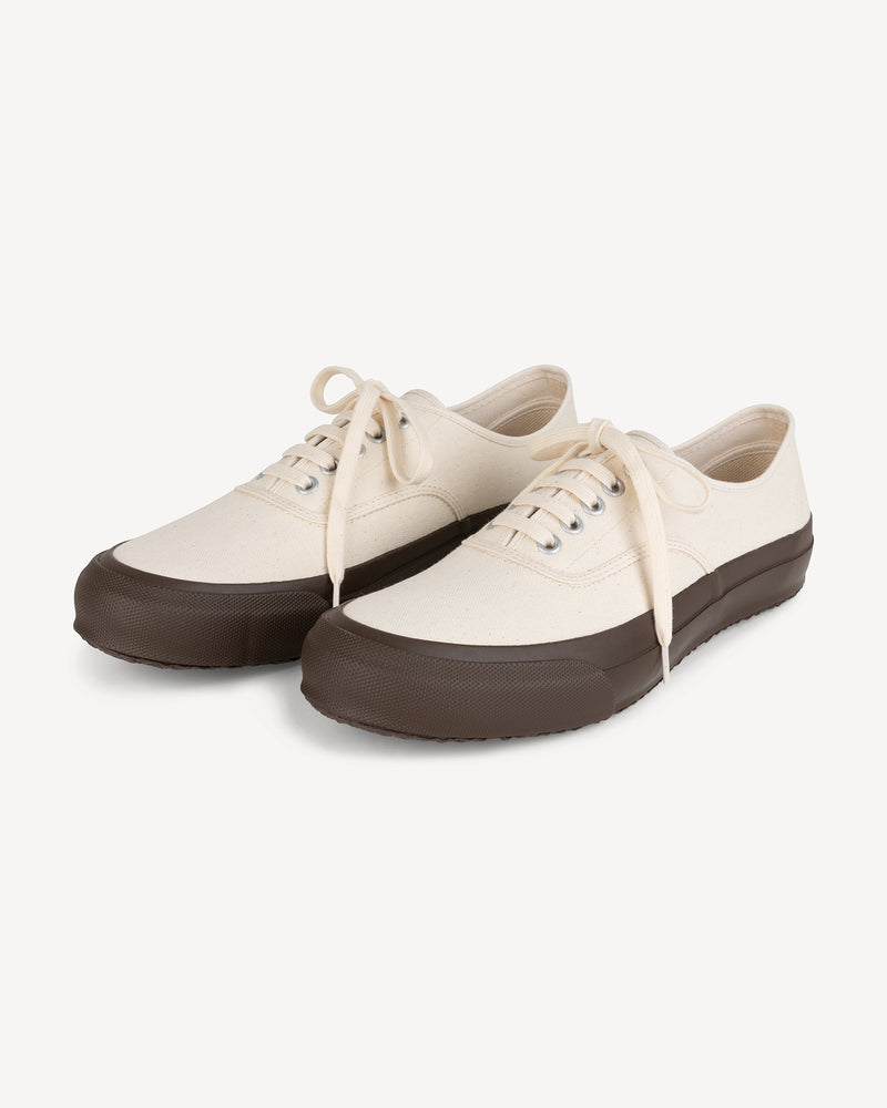 Doek ecru/bruine canvas tennissneakers