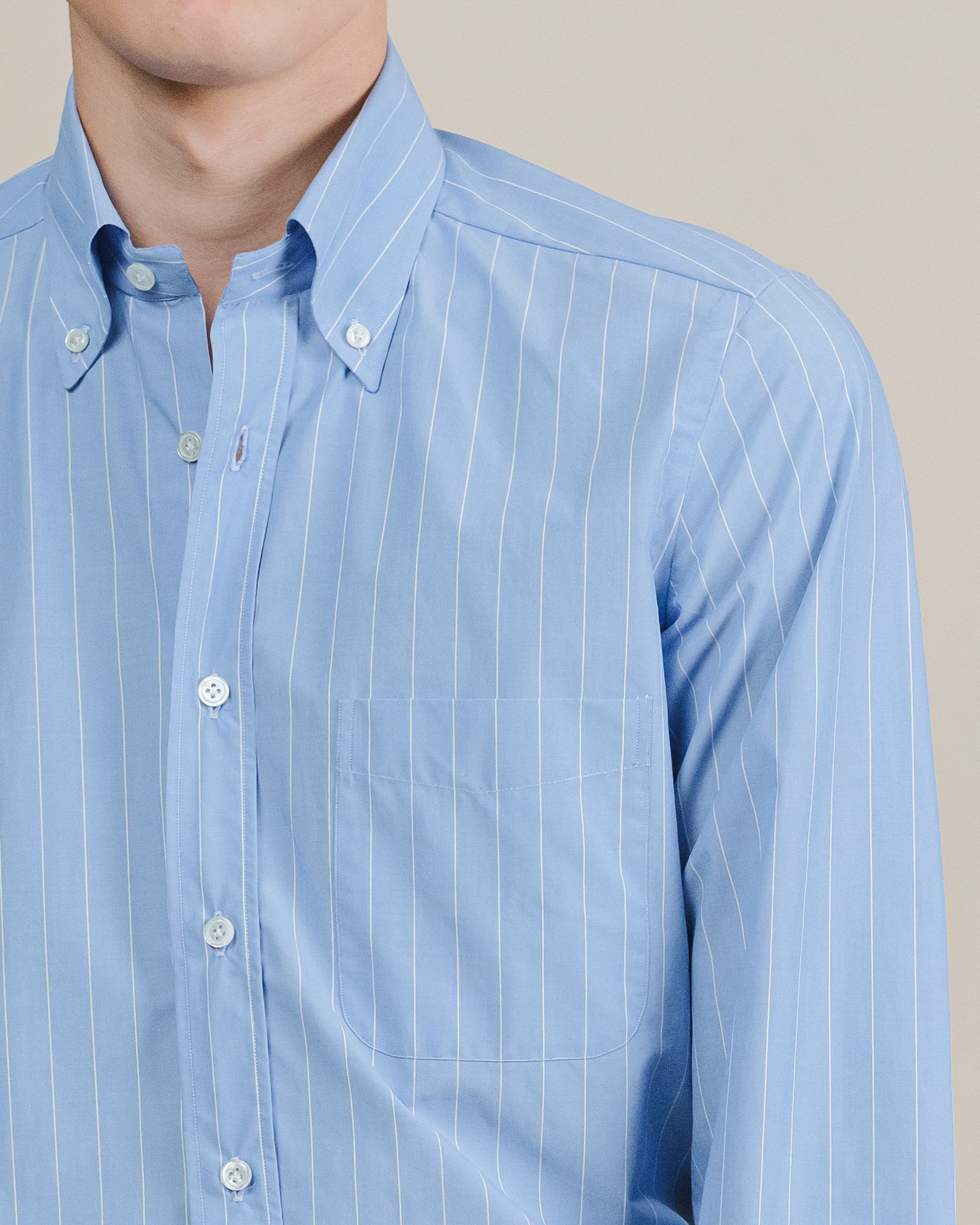 Blue Reverse Stripe Poplin Button Down Shirt