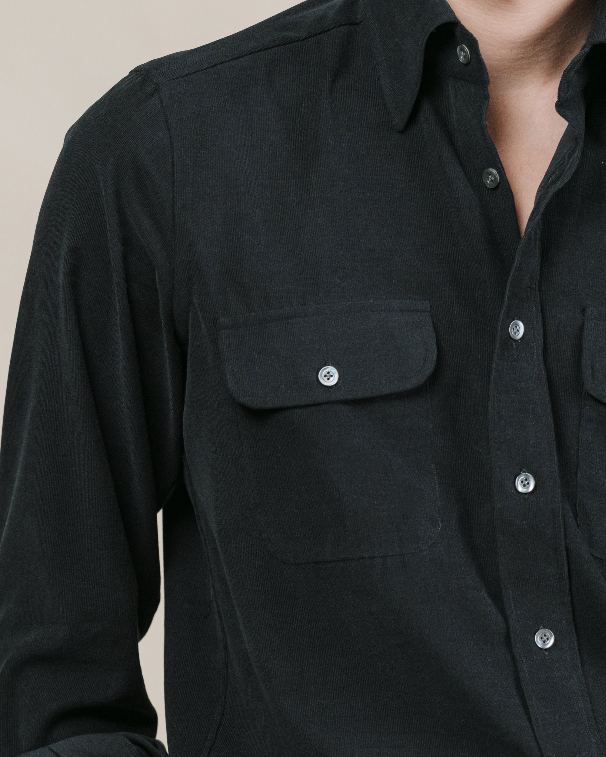 Black Corduroy Two Pocket Shirt