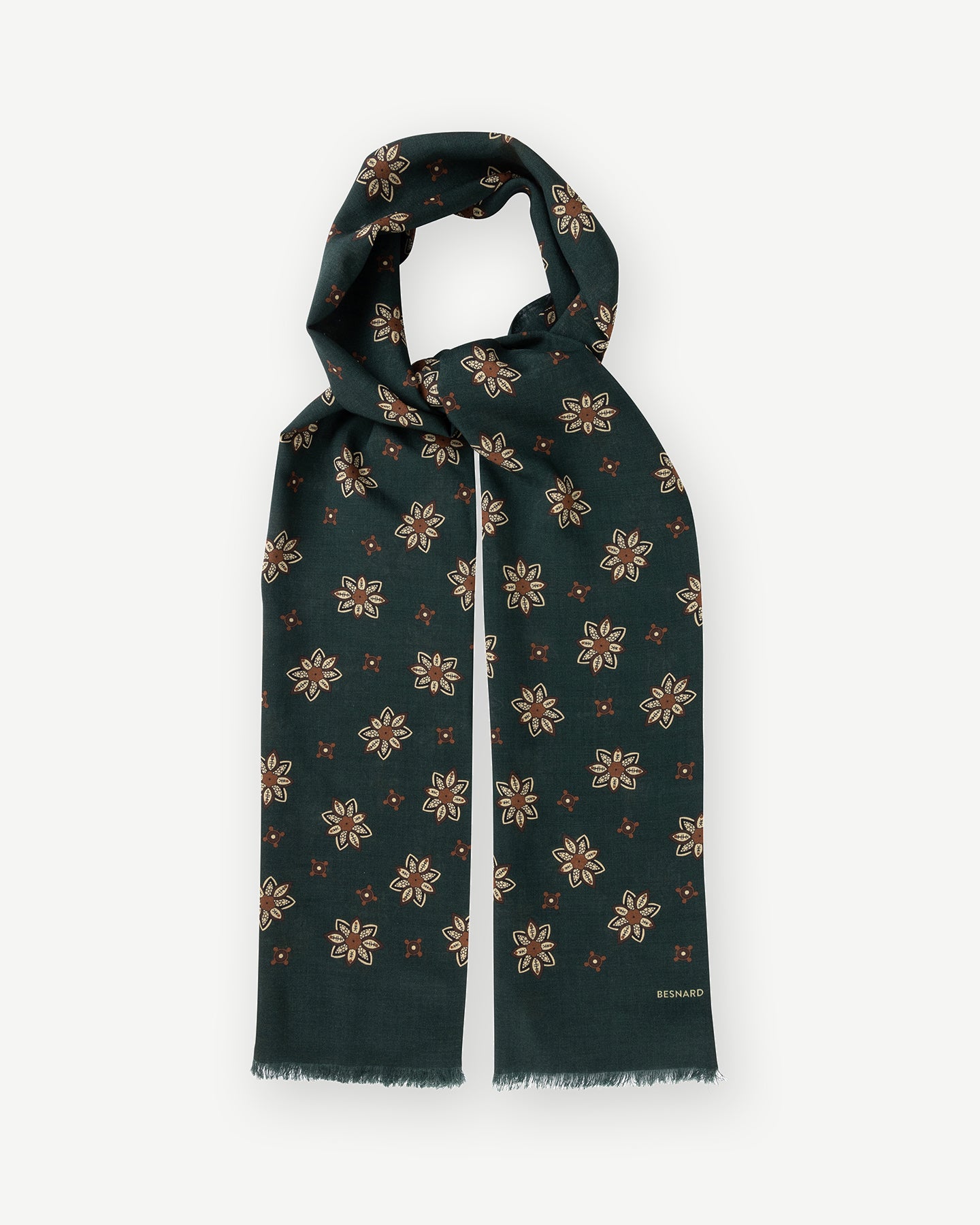 Green wool silk scarf with floral print