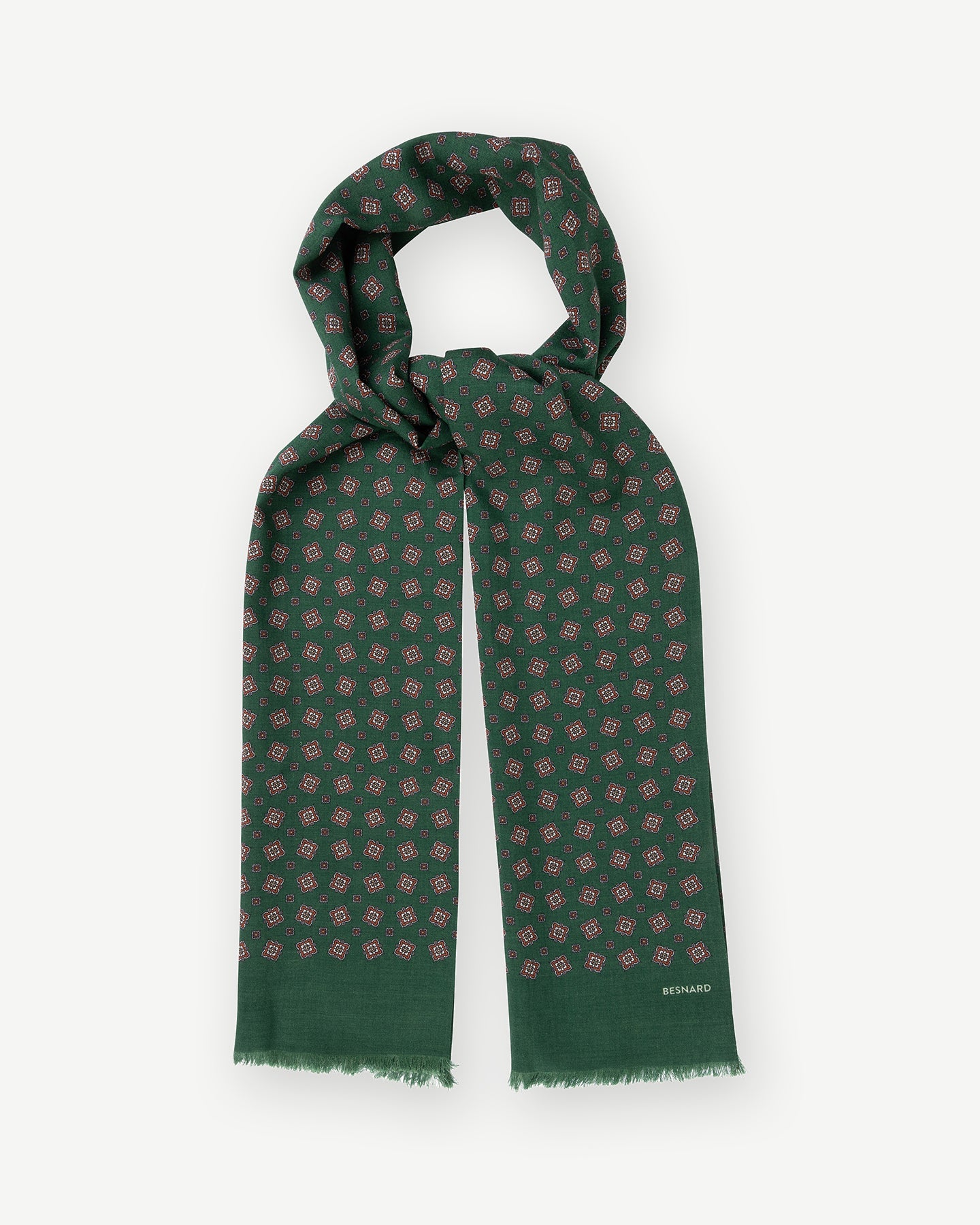 Green wool silk scarf with medallion print