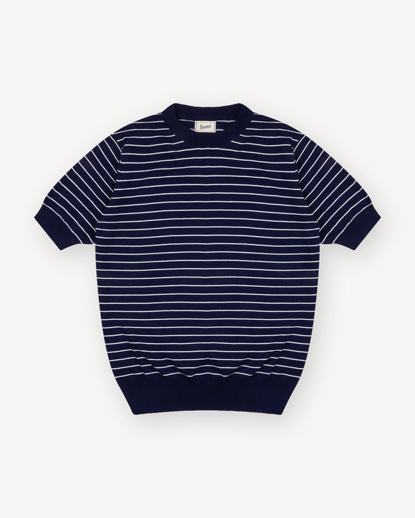 Navy White Breton Stripe Knitted T-Shirt