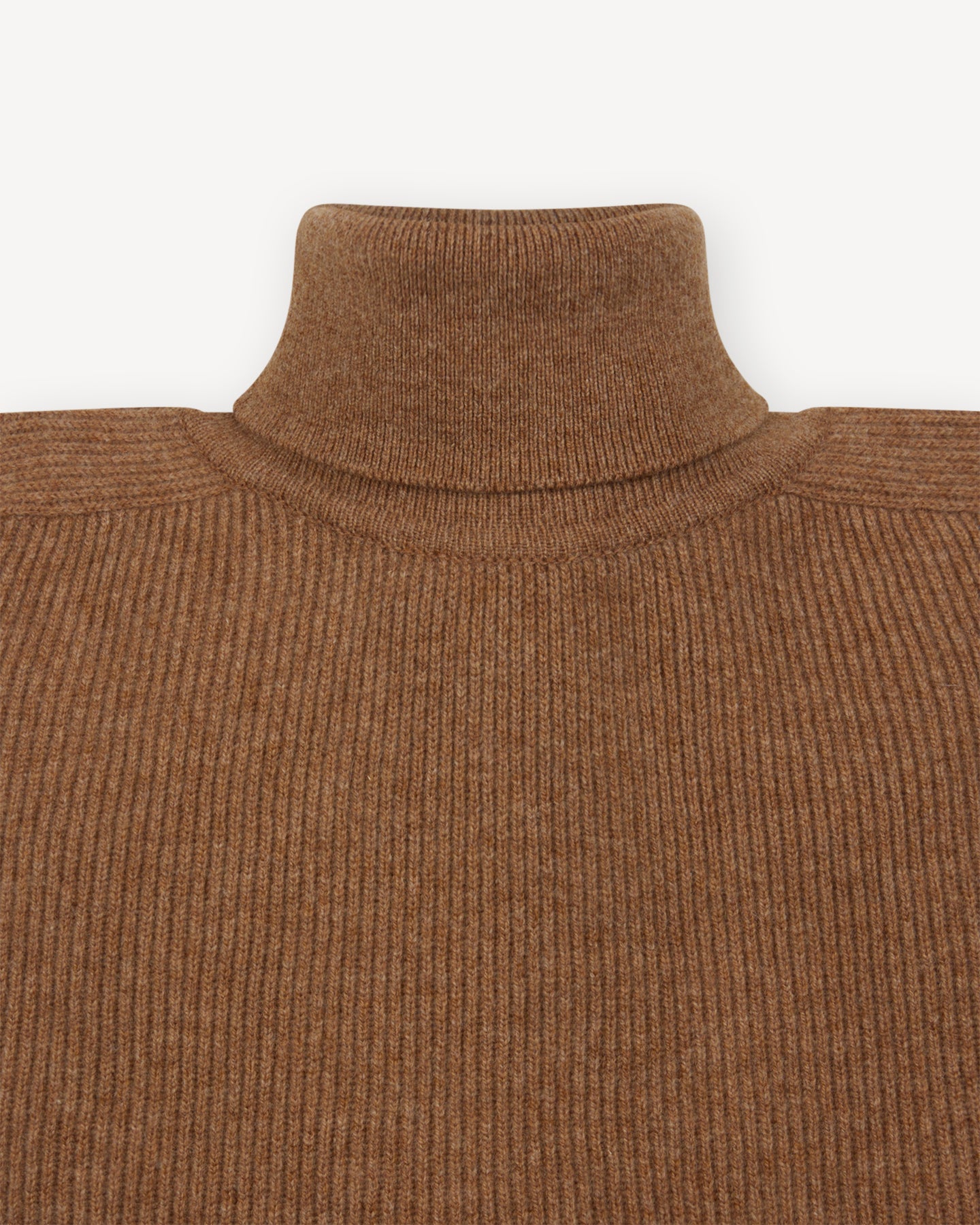 Camel Lambswool Ribbed Sweater with Rollneck
