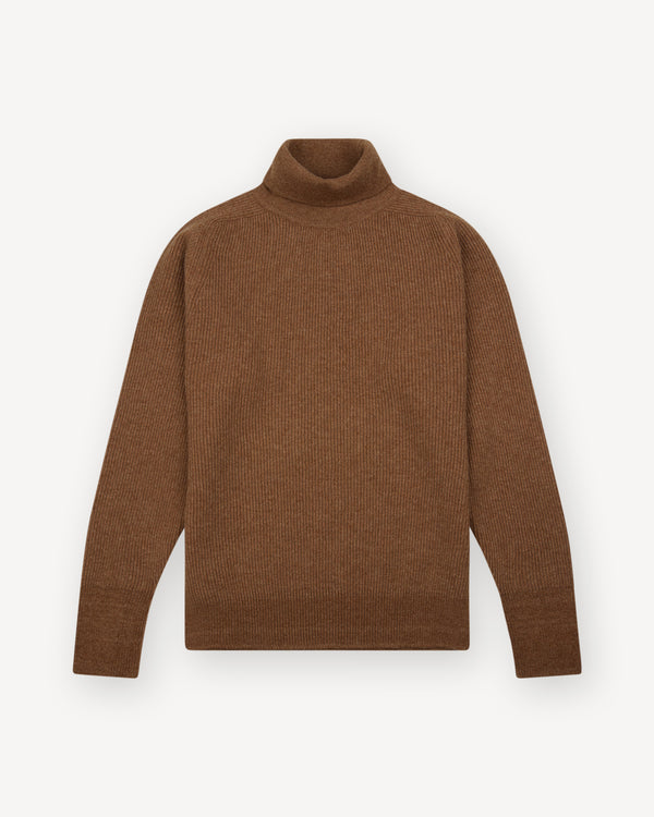 Camel Lambswool Ribbed Rollneck Sweater
