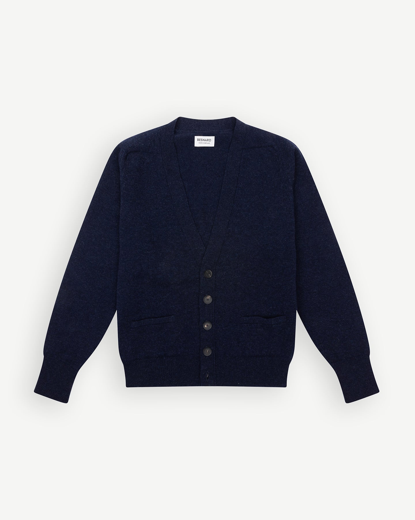 Dark Blue Cardigan in Lambswool Made in Scotland Besnard