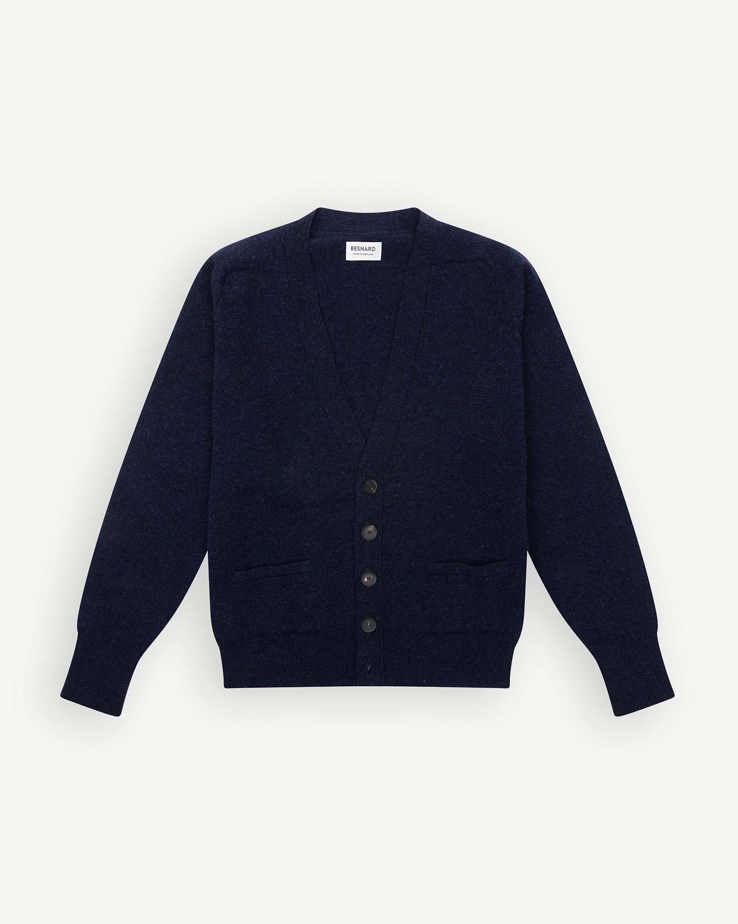 Dark blue cardigan with horn buttons