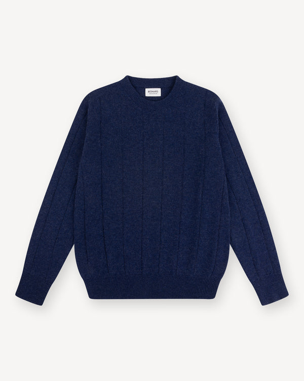 Dark Blue Cashmere Cotton Wide Rib Crew Neck