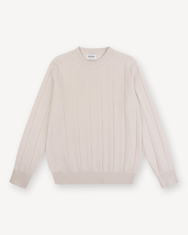 Ecru Cashmere Cotton Wide Rib Crew Neck