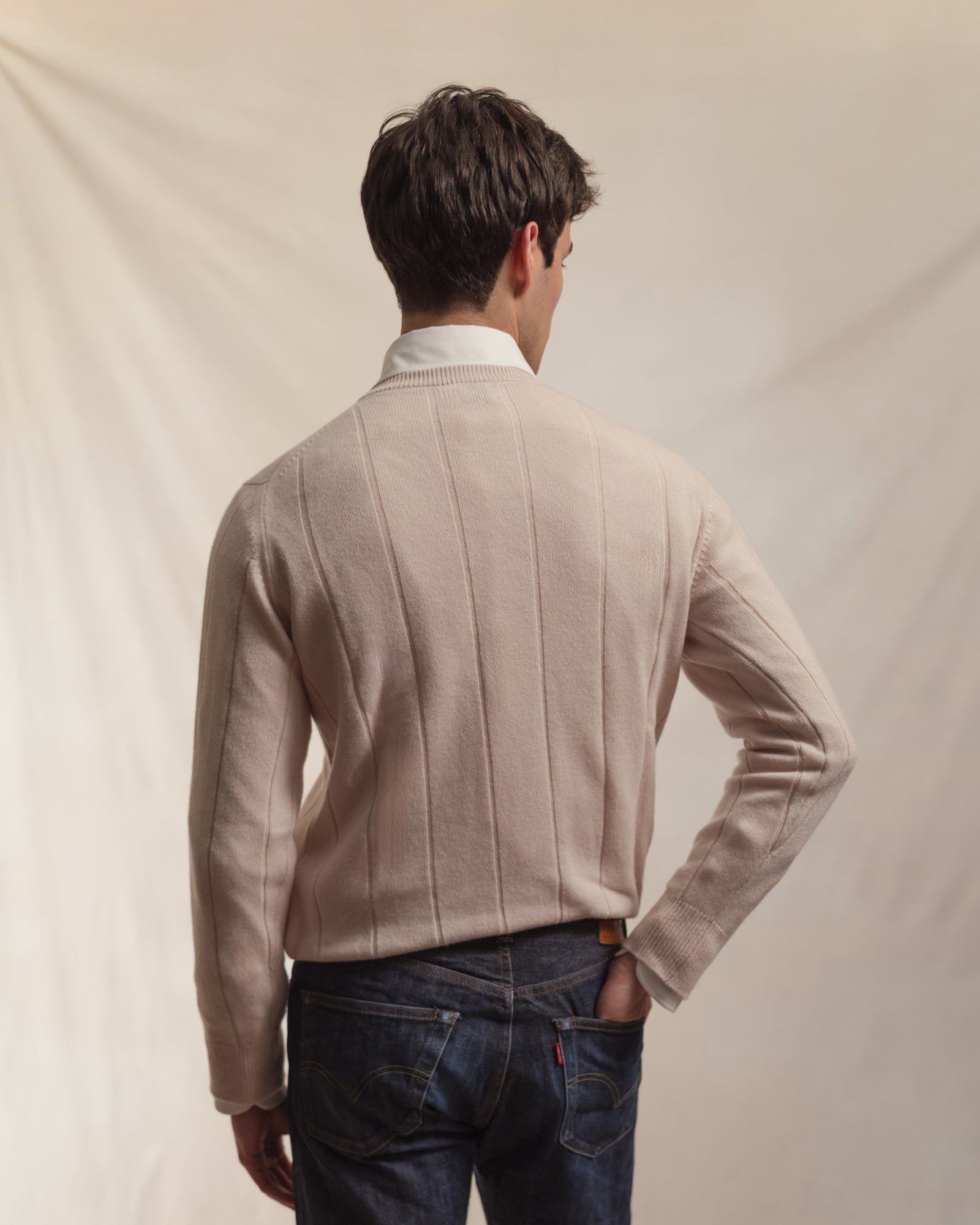Ecru Cashmere Cotton Wide Rib Crew Neck