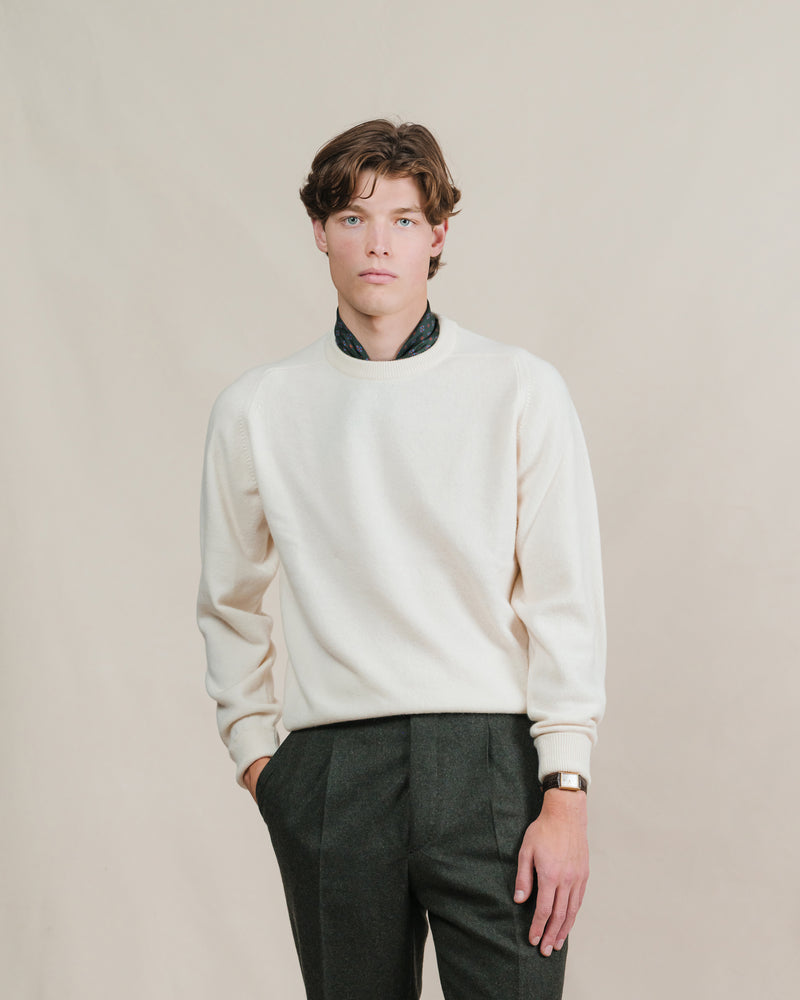 Ecru Wollen Crew Neck Trui