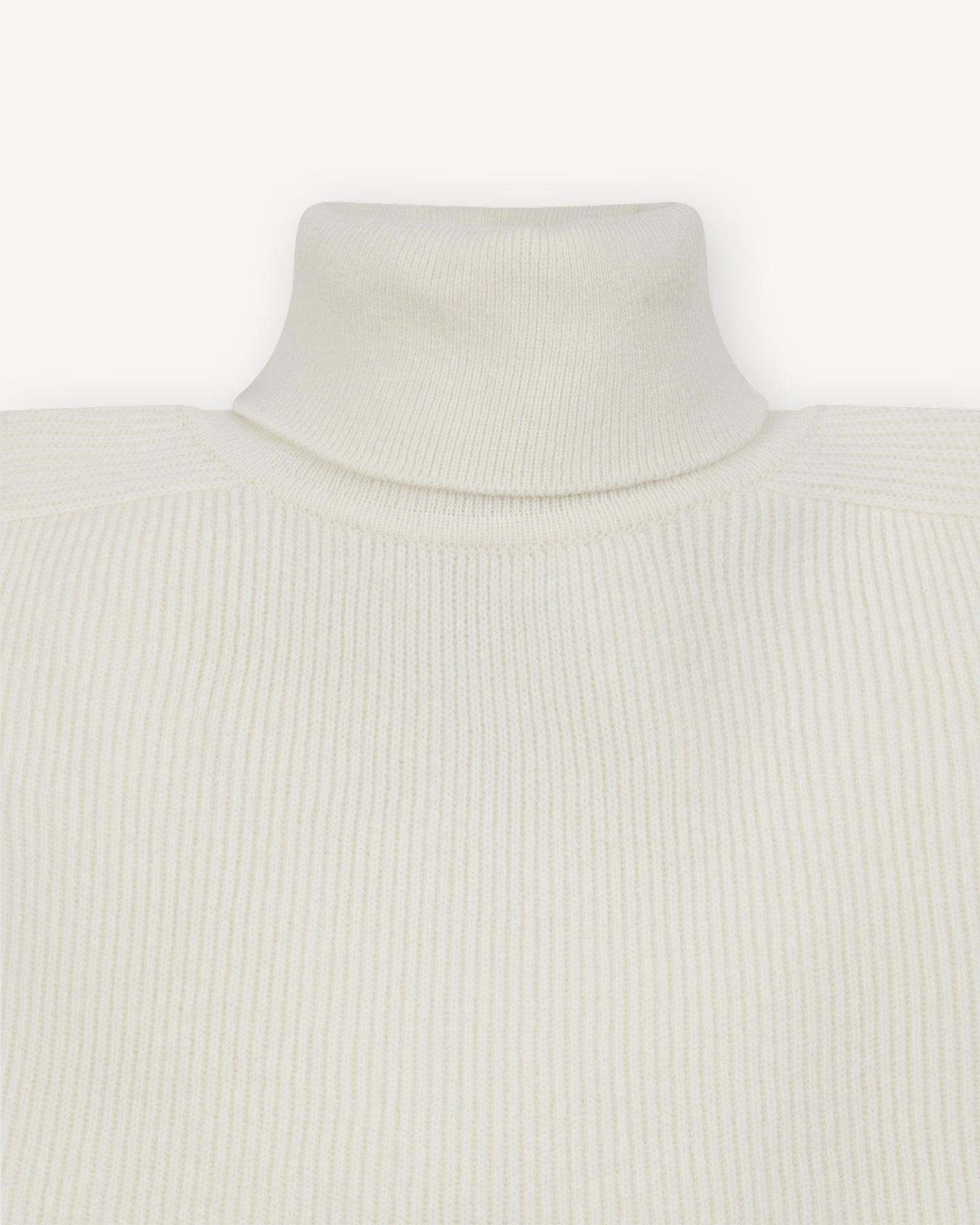 Ecru Lambswool Ribbed Sweater with Rollneck