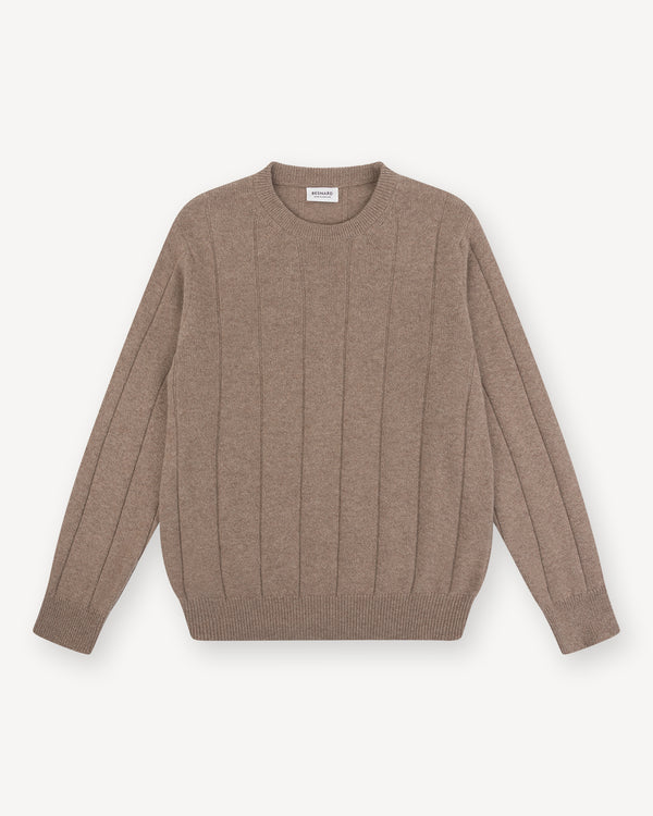 Light Brown Cashmere Cotton Wide Rib Crew Neck