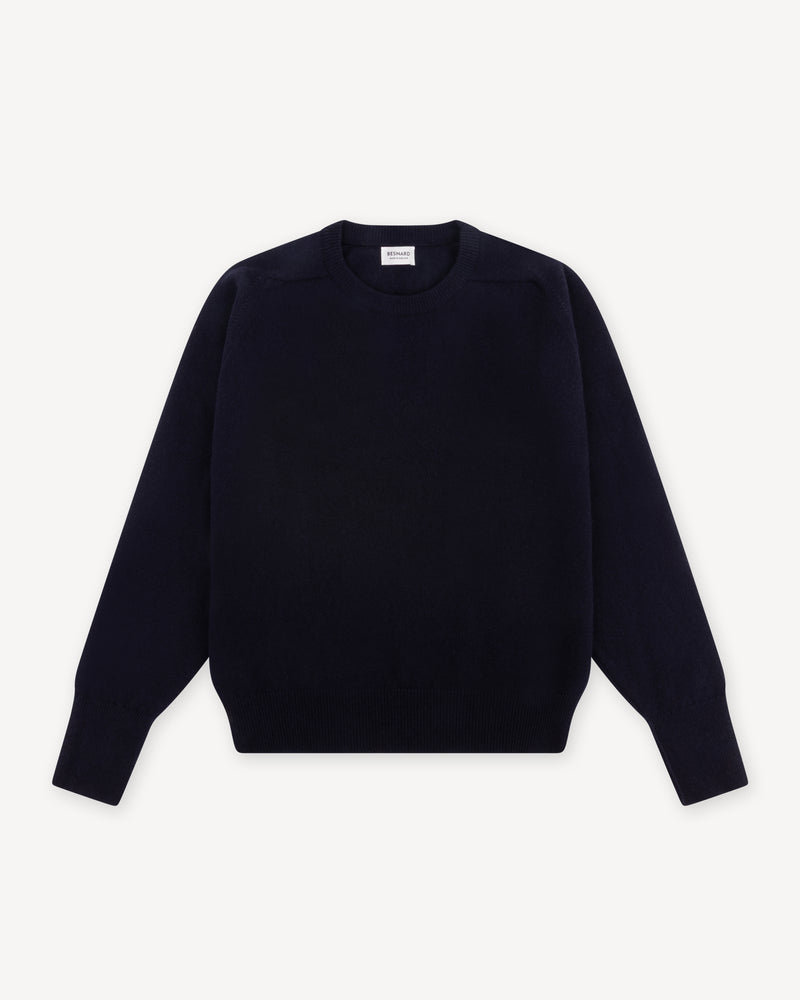 Marineblauwe Wollen Crew Neck Trui