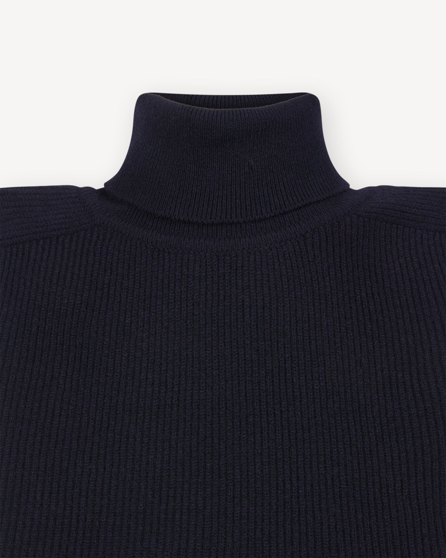 Navy Lambswool Ribbed Sweater with Rollneck
