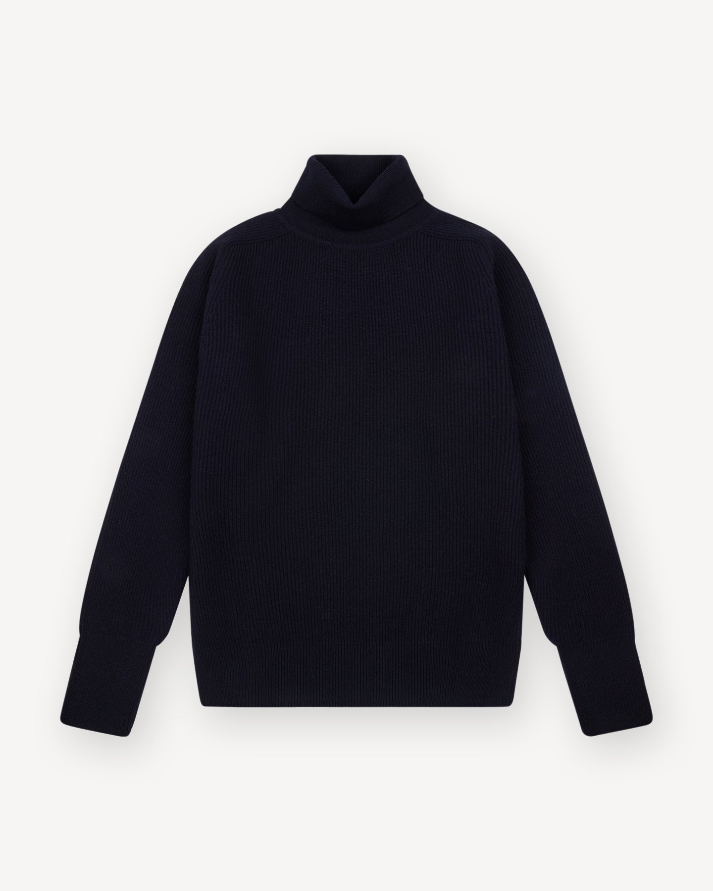 Navy Lambswool Ribbed Rollneck Sweater
