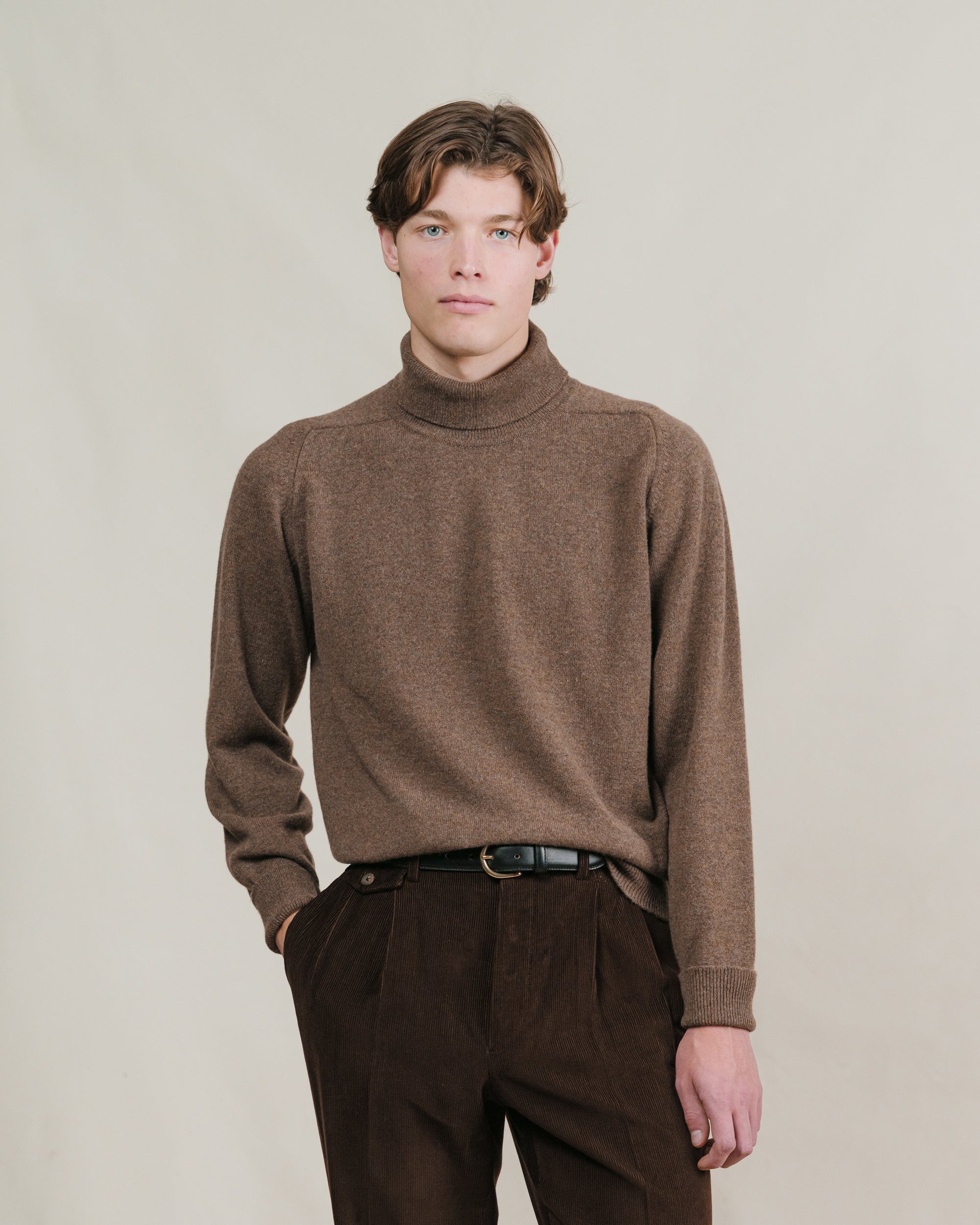 Mocha Lambswool Roll Neck