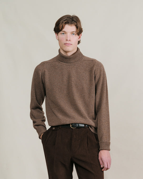 Mocha Lambswool Roll Neck