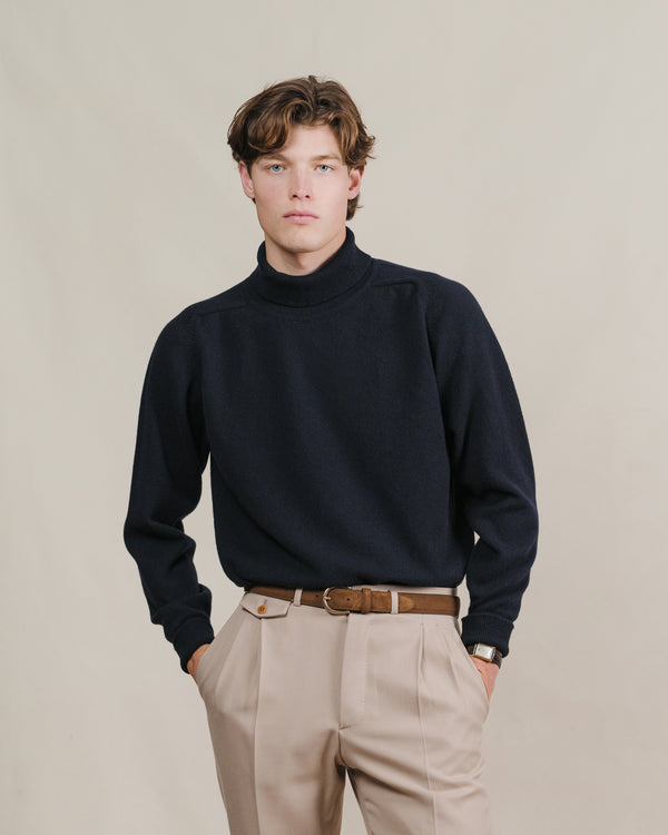 Navy Lambswool Roll Neck