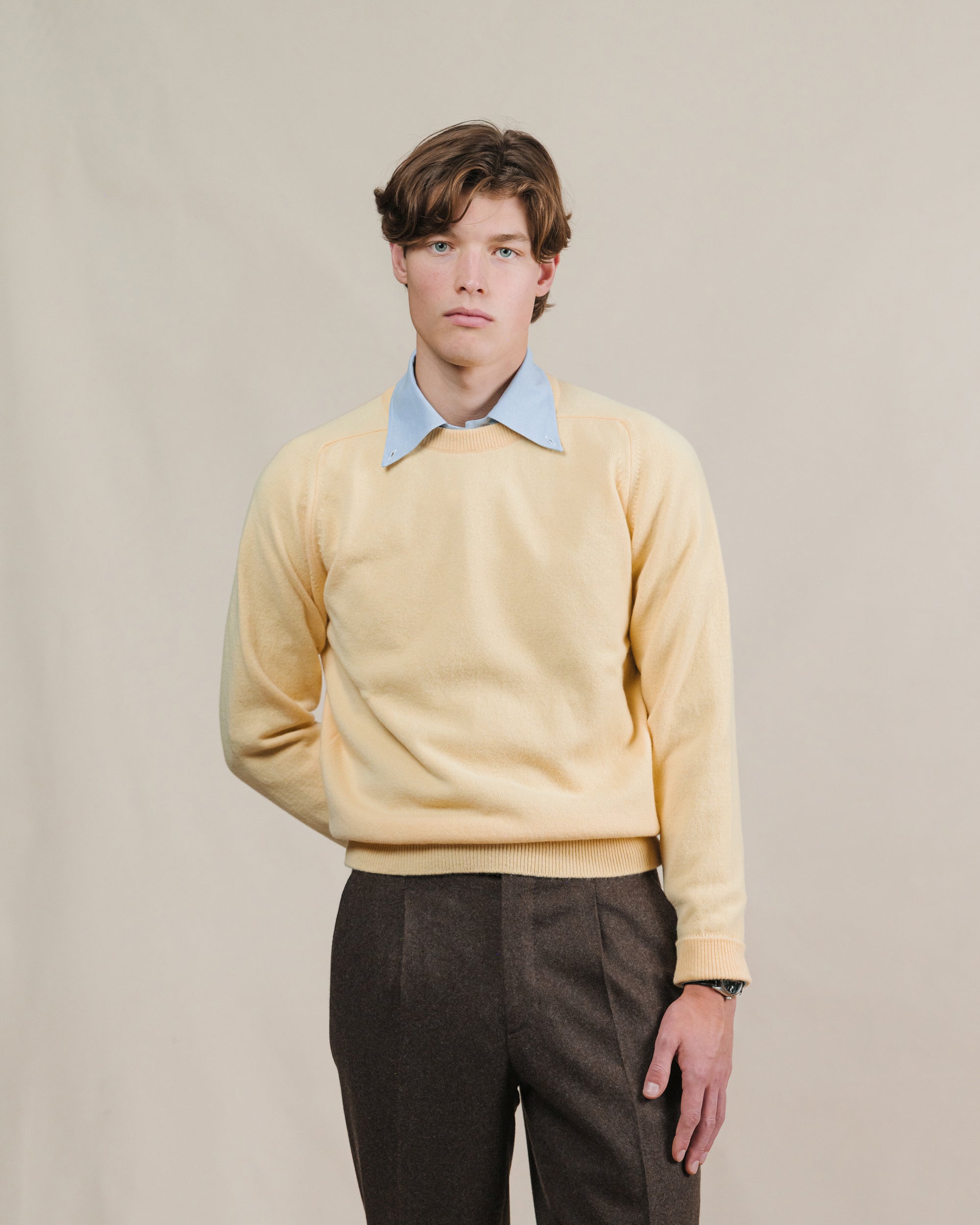 Yellow Crew Neck Sweater in Lambswool | Made in Scotland Yellow Crew Neck Sweater in Lambswool | Made in Scotland