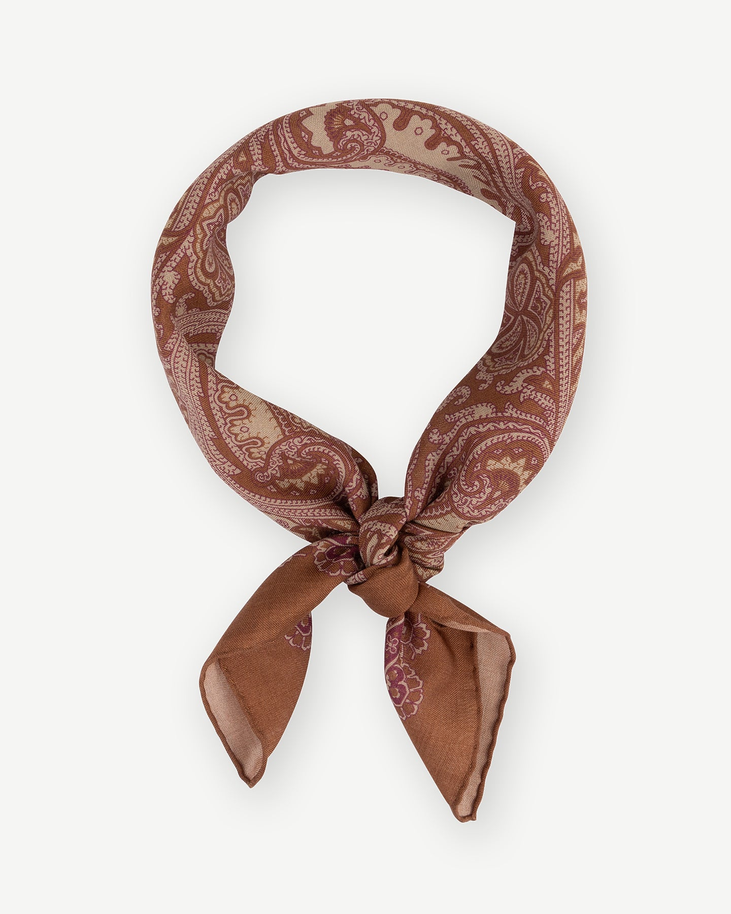 Light Brown Paisley Print Wool Silk Neckerchief