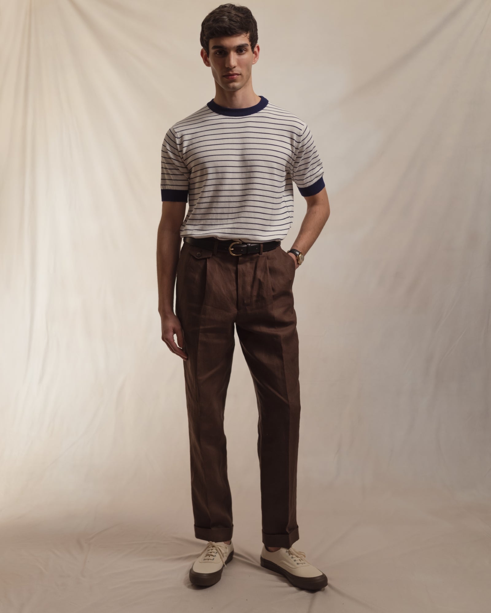 White Navy Breton Stripe Knitted T-Shirt