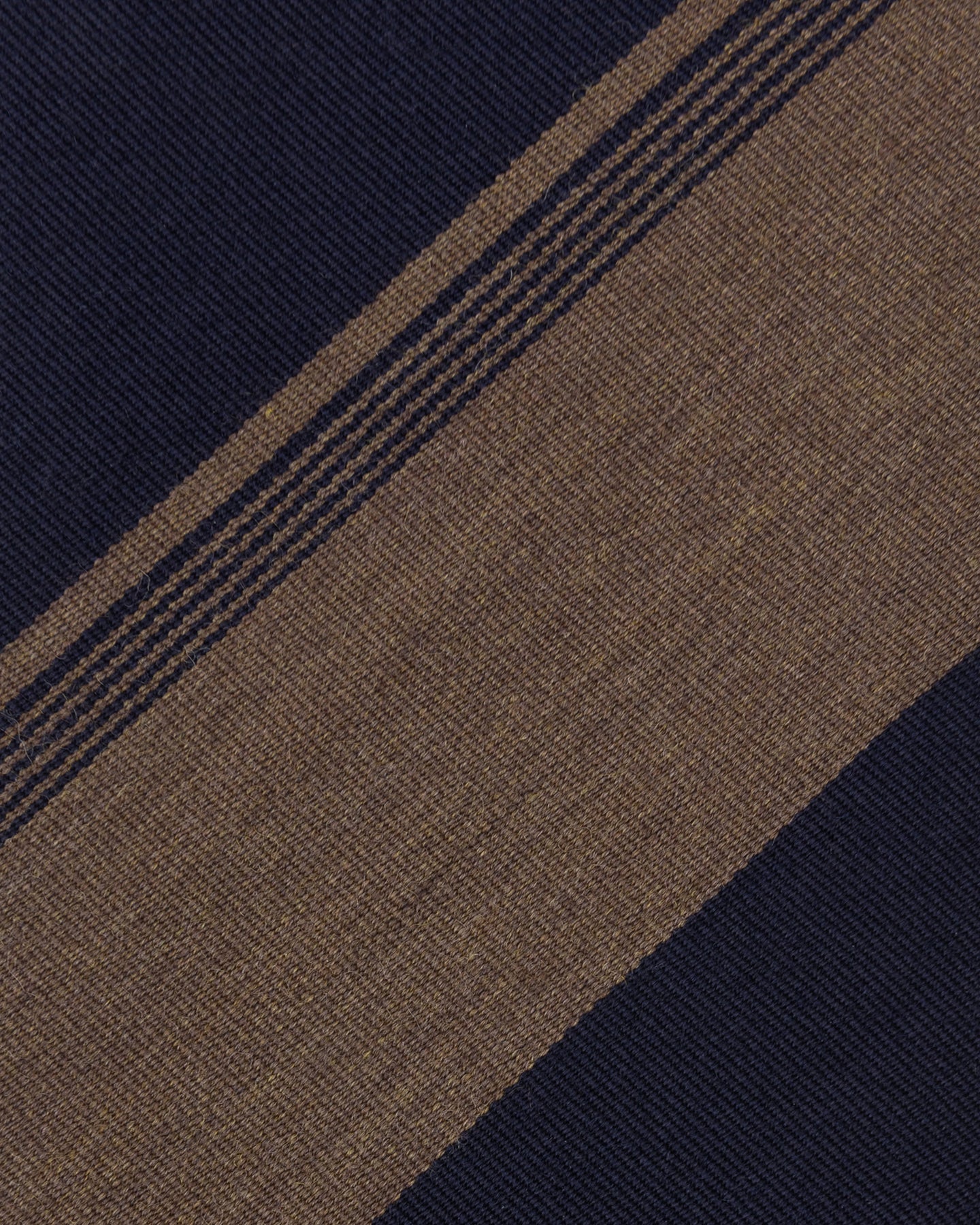 Zoom of navy and mid brown stripe wool cotton fabric