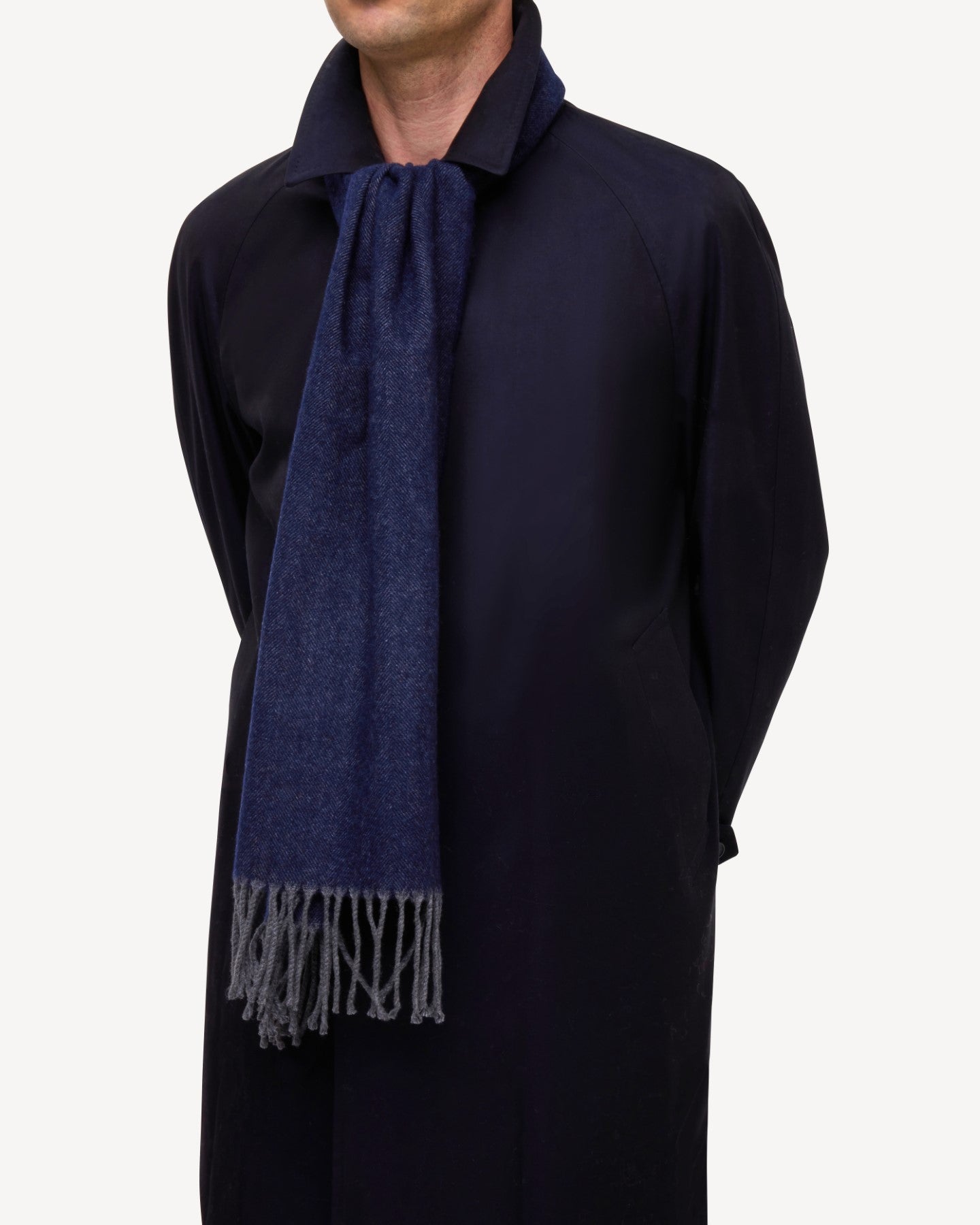 Navy Herringbone Cashmere Scarf