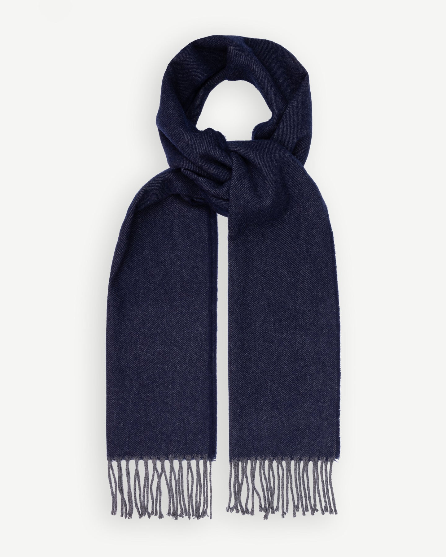 Navy Herringbone Cashmere Scarf