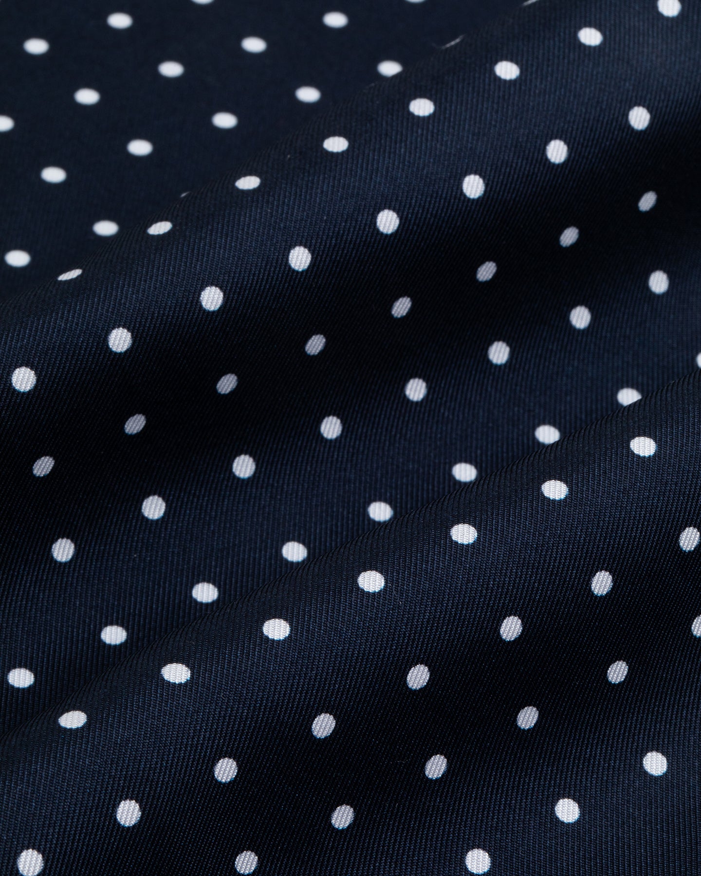 Navy silk twill with white polka dots