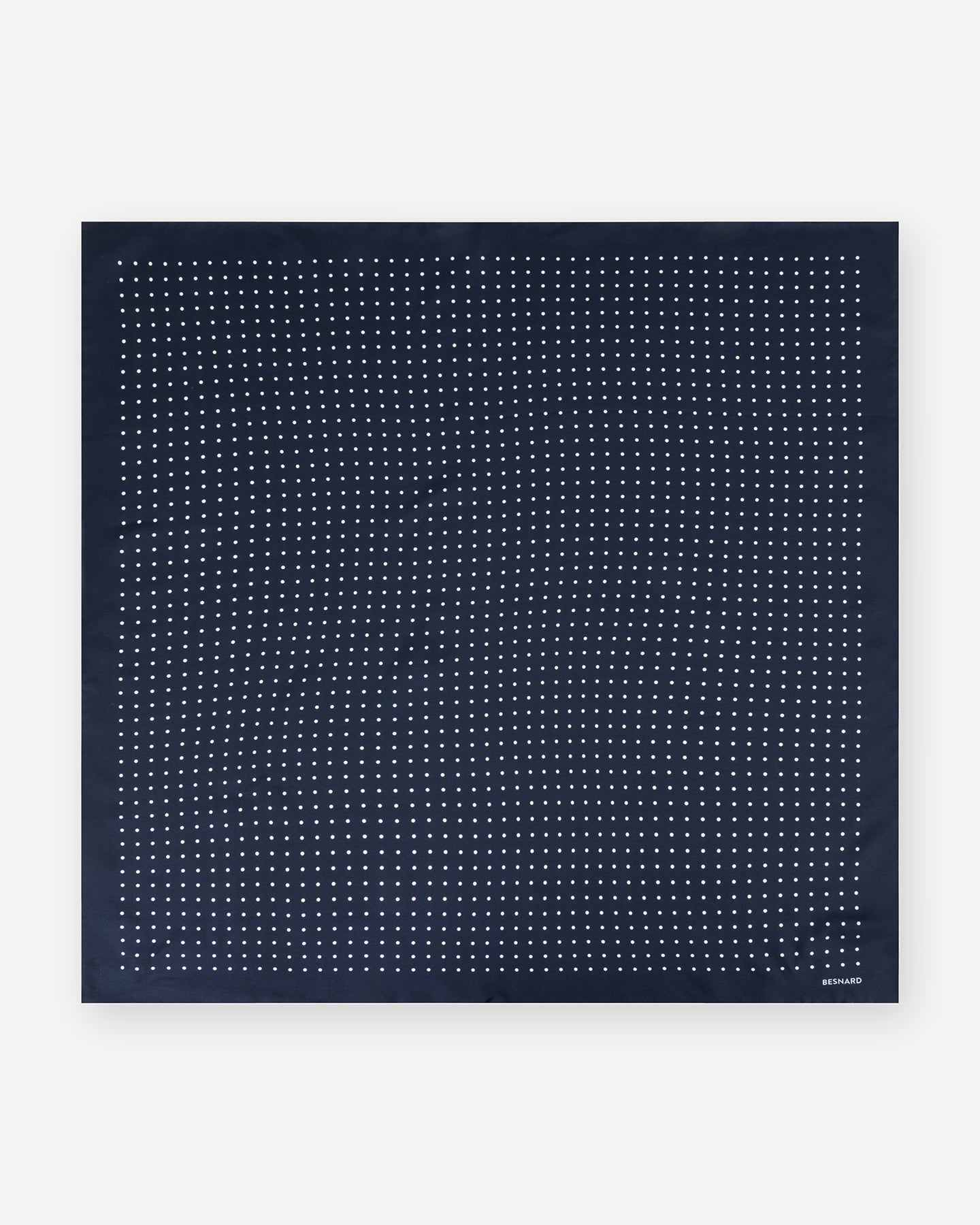 Navy silk square scarf with white polka dots