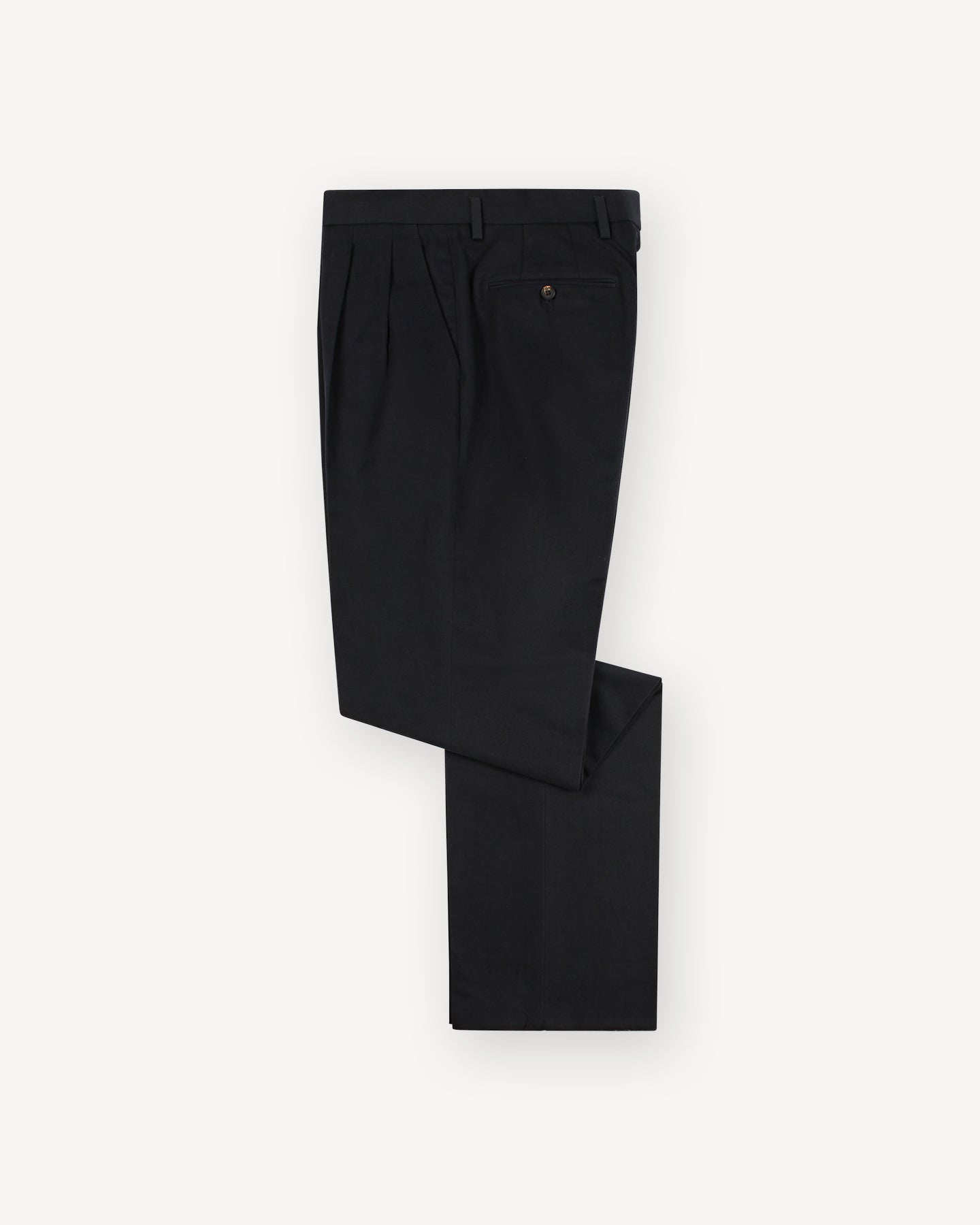 Navy Double Pleat Cotton Drill Trousers
