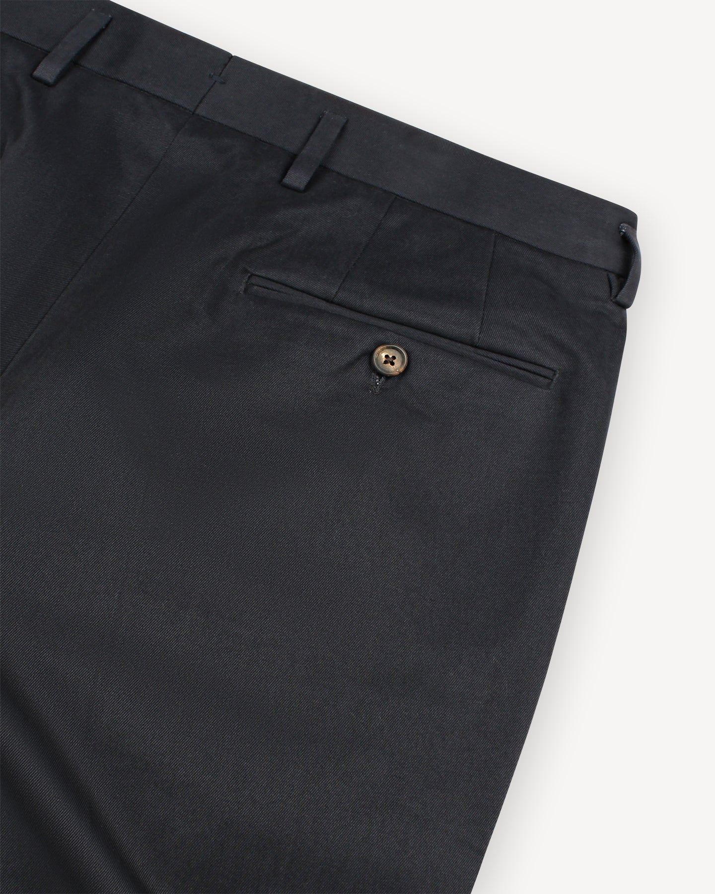 Navy Double Pleat Cotton Drill Trousers with horn buttons