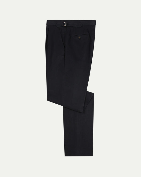 Navy Single Pleat Cotton Drill Trousers