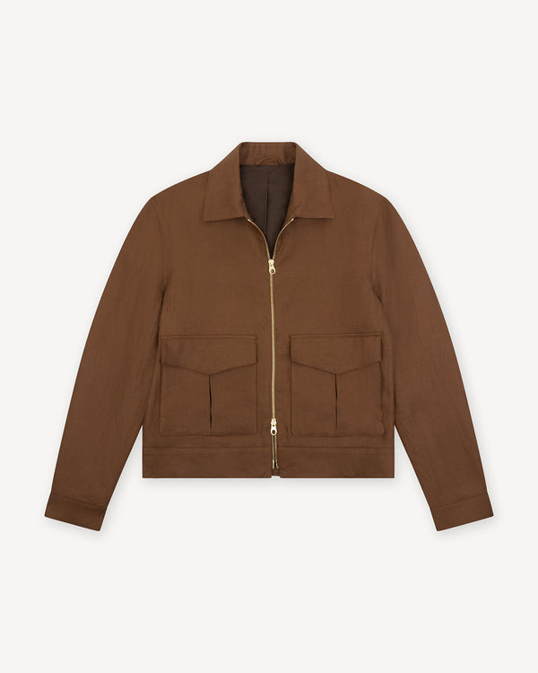 Dark Tan Linen Flight Jacket