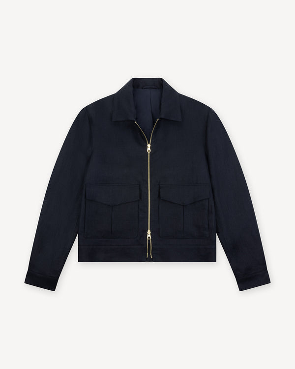 Navy Linen Flight Jacket