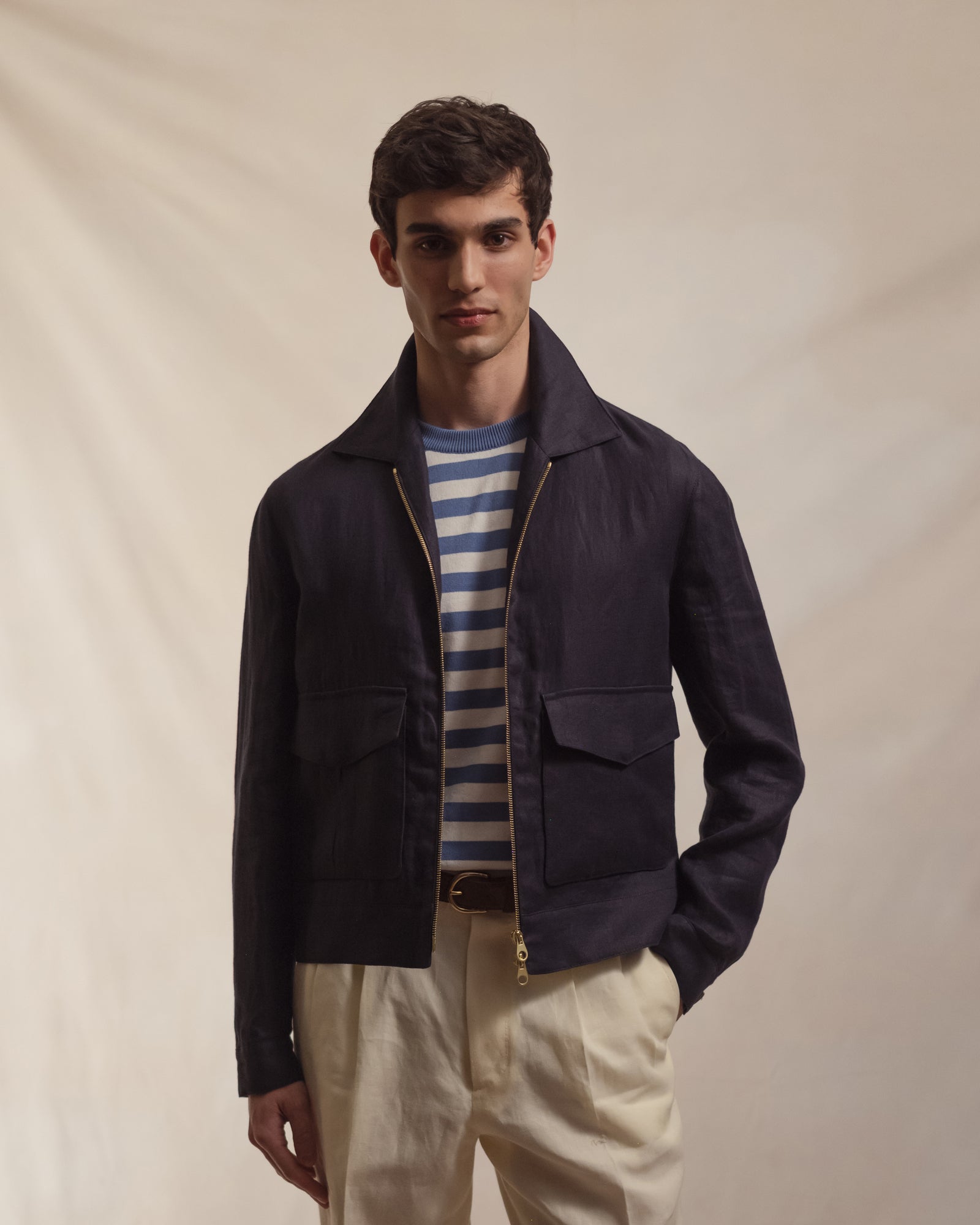 Navy Linen Flight Jacket | Made in Italy | Besnard
