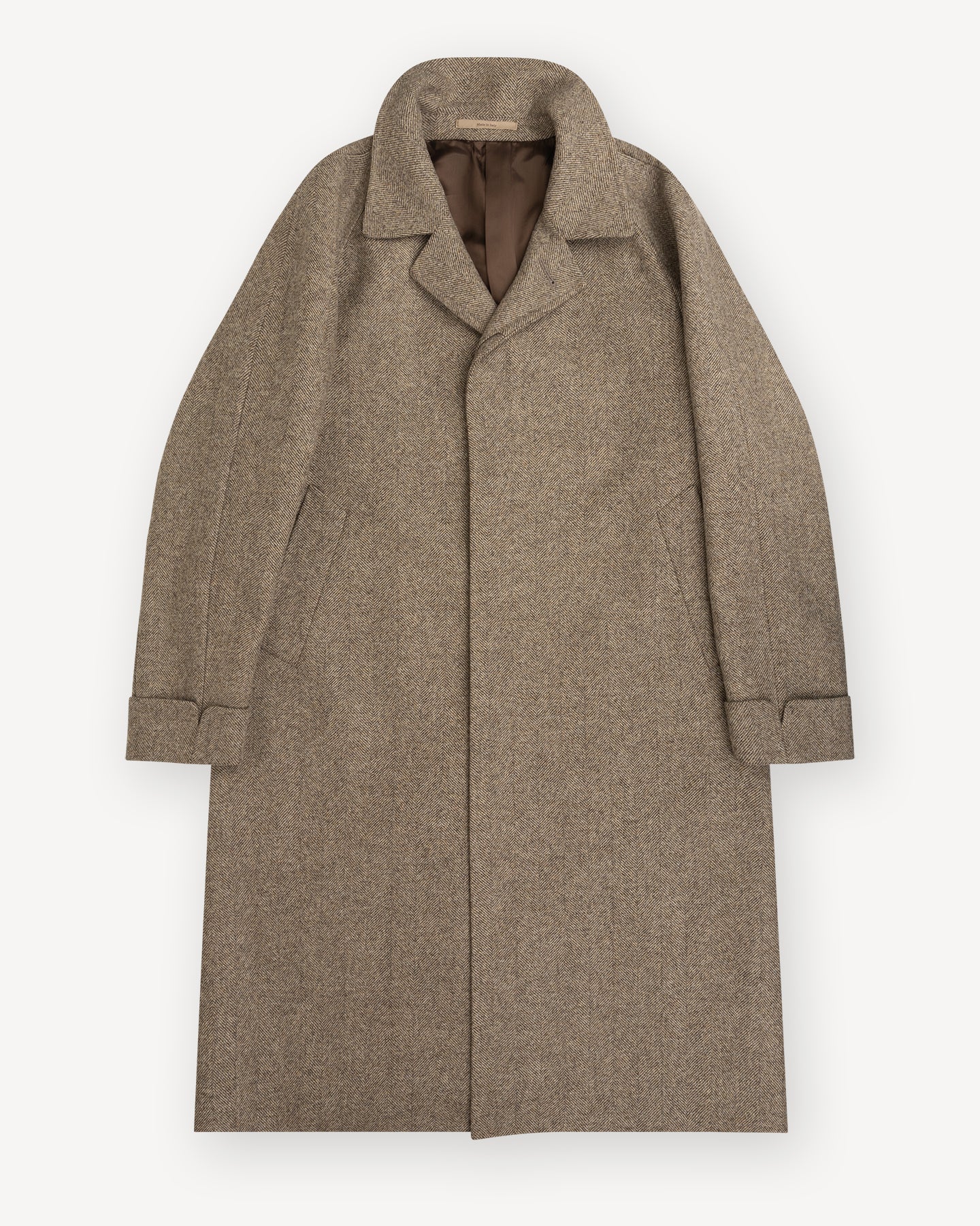 Light Brown Herringbone Balmacaan Coat | Made in Italy | Besnard