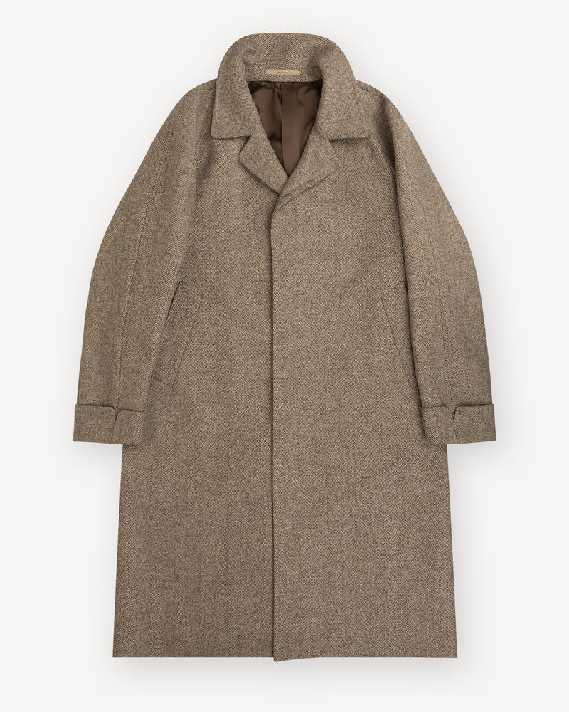 Light Brown Herringbone Balmacaan Coat