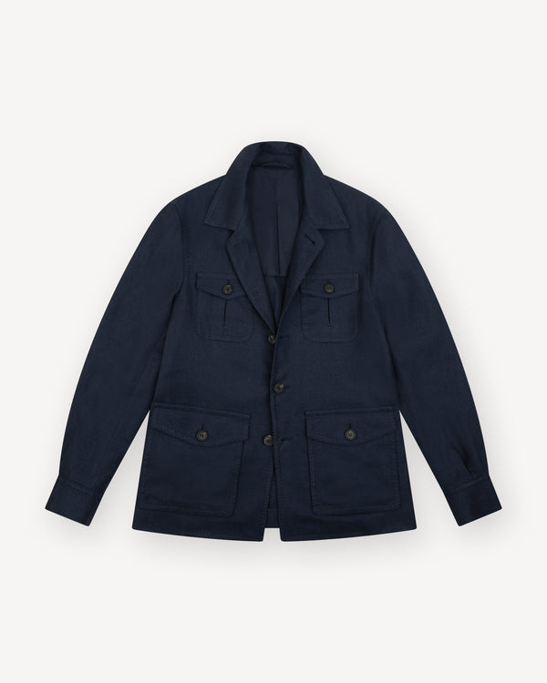 Navy Linen Silk Cotton Safari Jacket