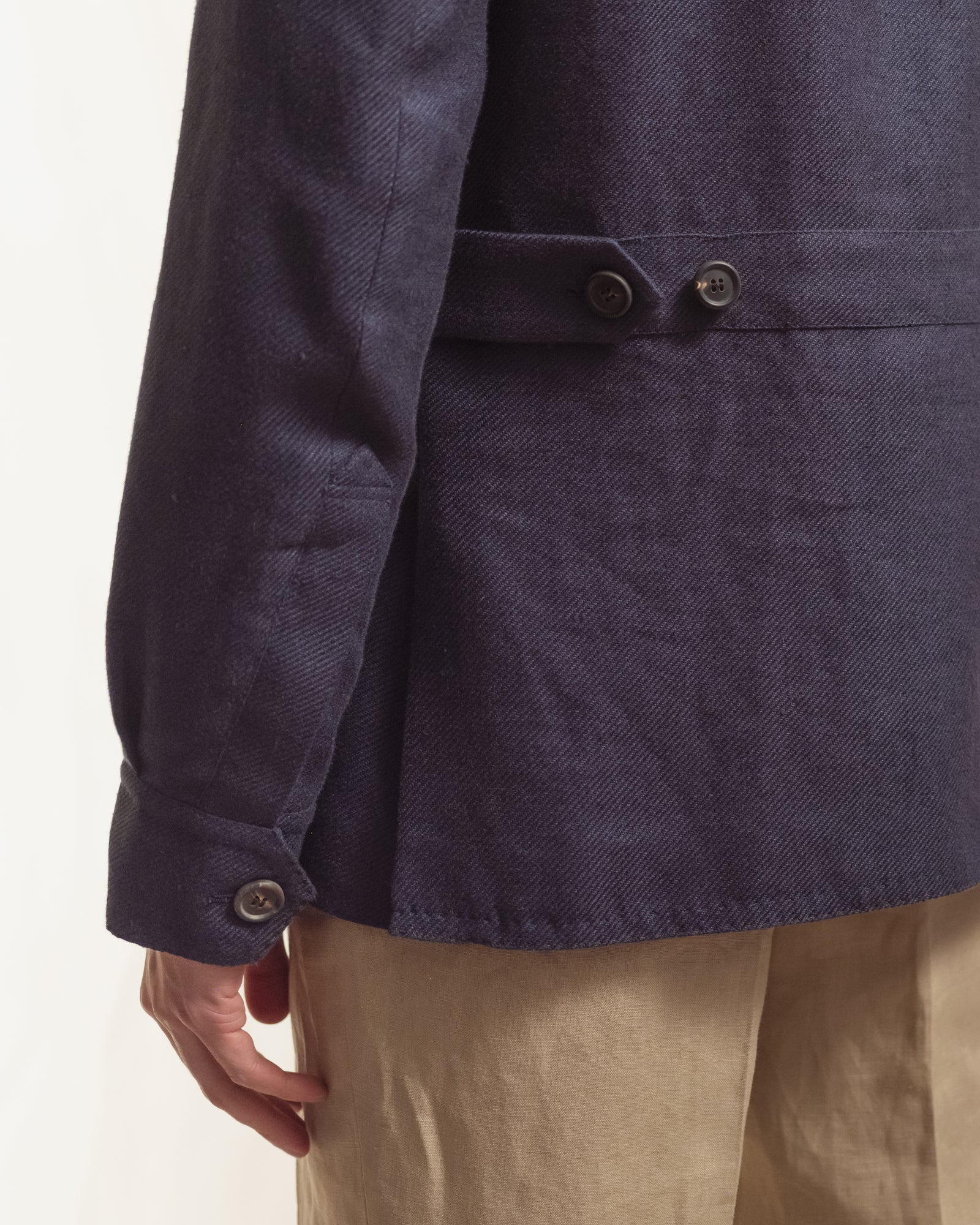 Navy Linen Silk Cotton Safari Jacket