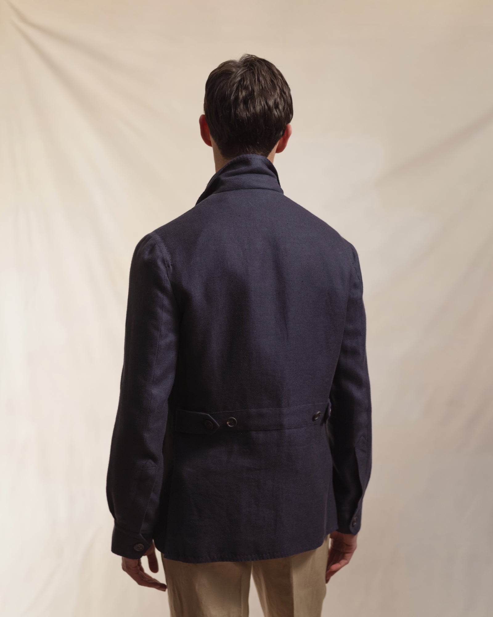 Navy Linen Silk Cotton Safari Jacket
