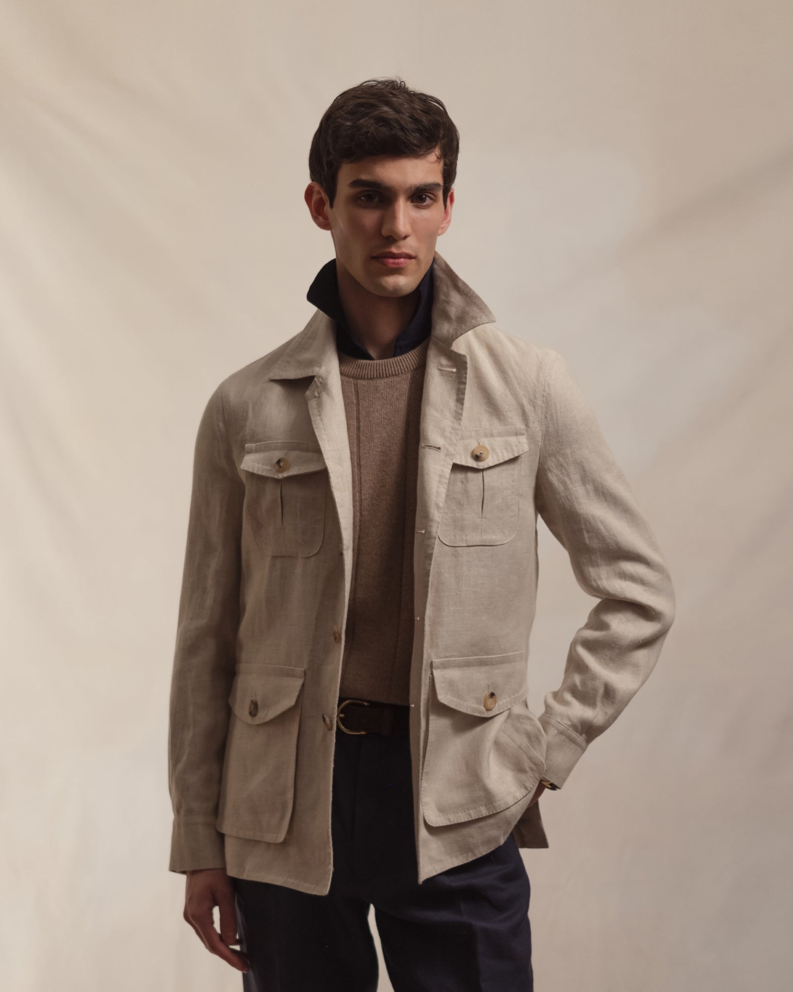 Oatmeal Linen Safari Jacket