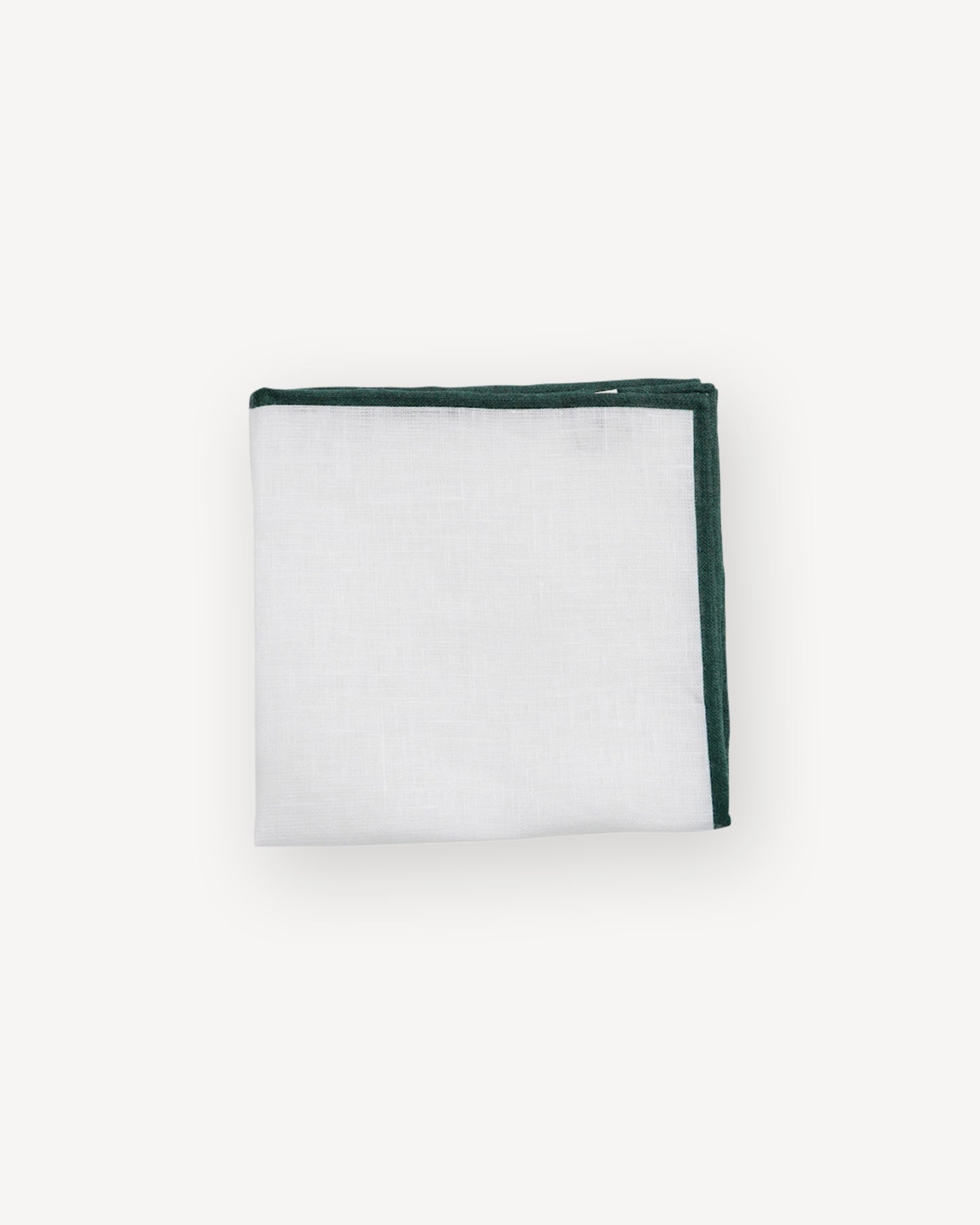 White linen pocket square with green shoestring