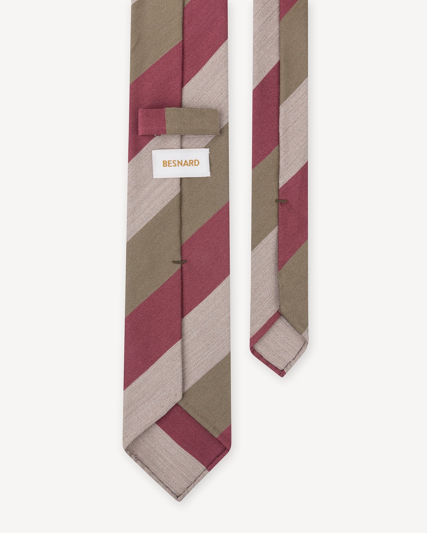 Raspberry, Beige and Olive Block Stripe Mogador Tie