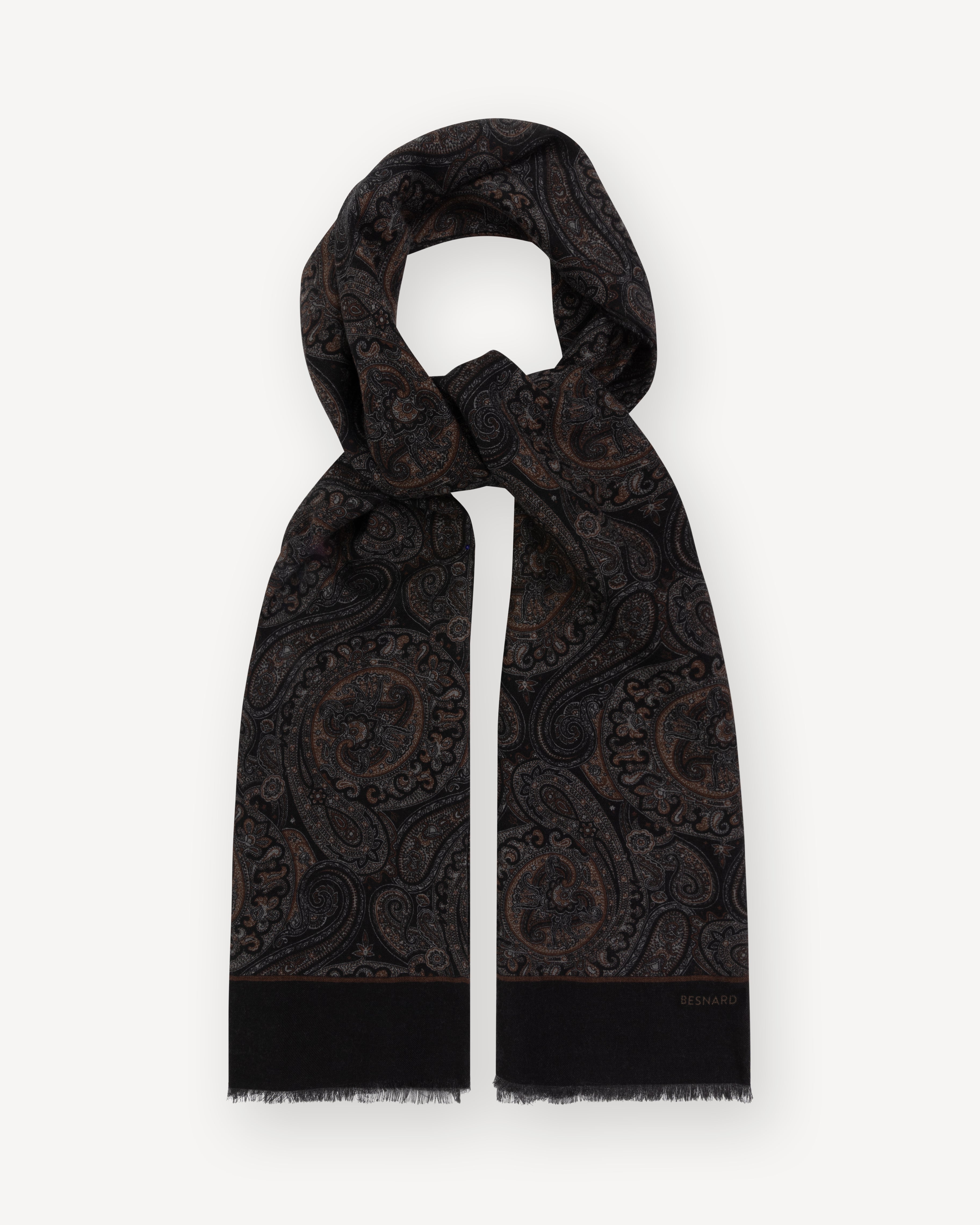 Black Paisley Wool Scarf