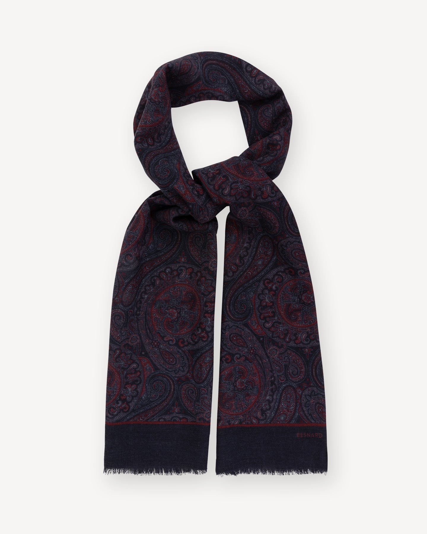 Navy Paisley Wool Scarf