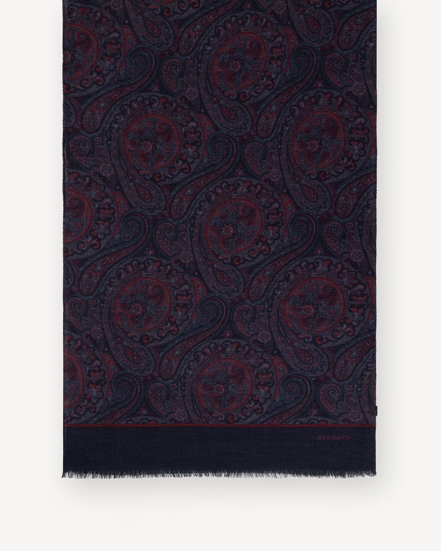 Navy Paisley Wool Scarf
