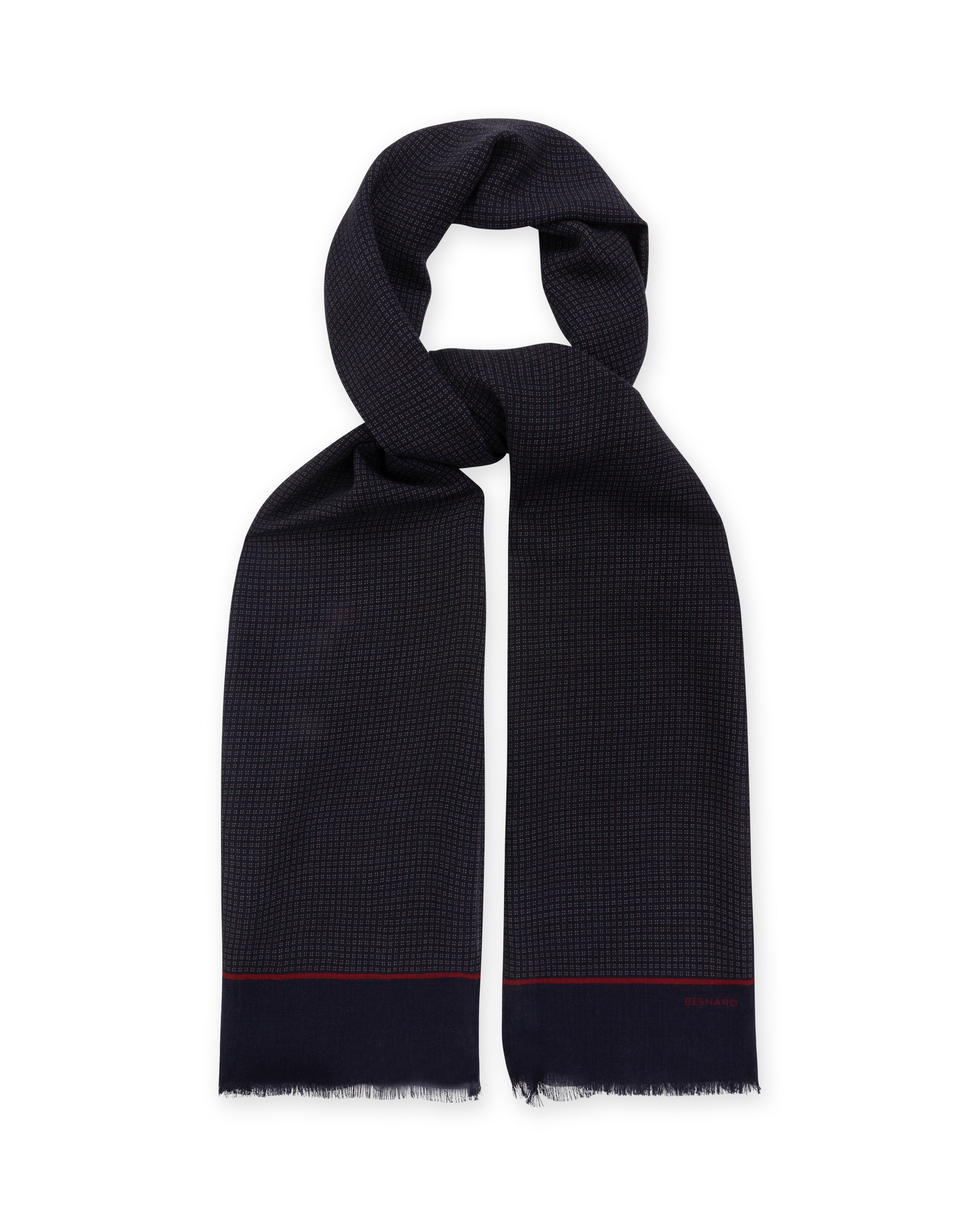Navy Red Pattern Wool Scarf