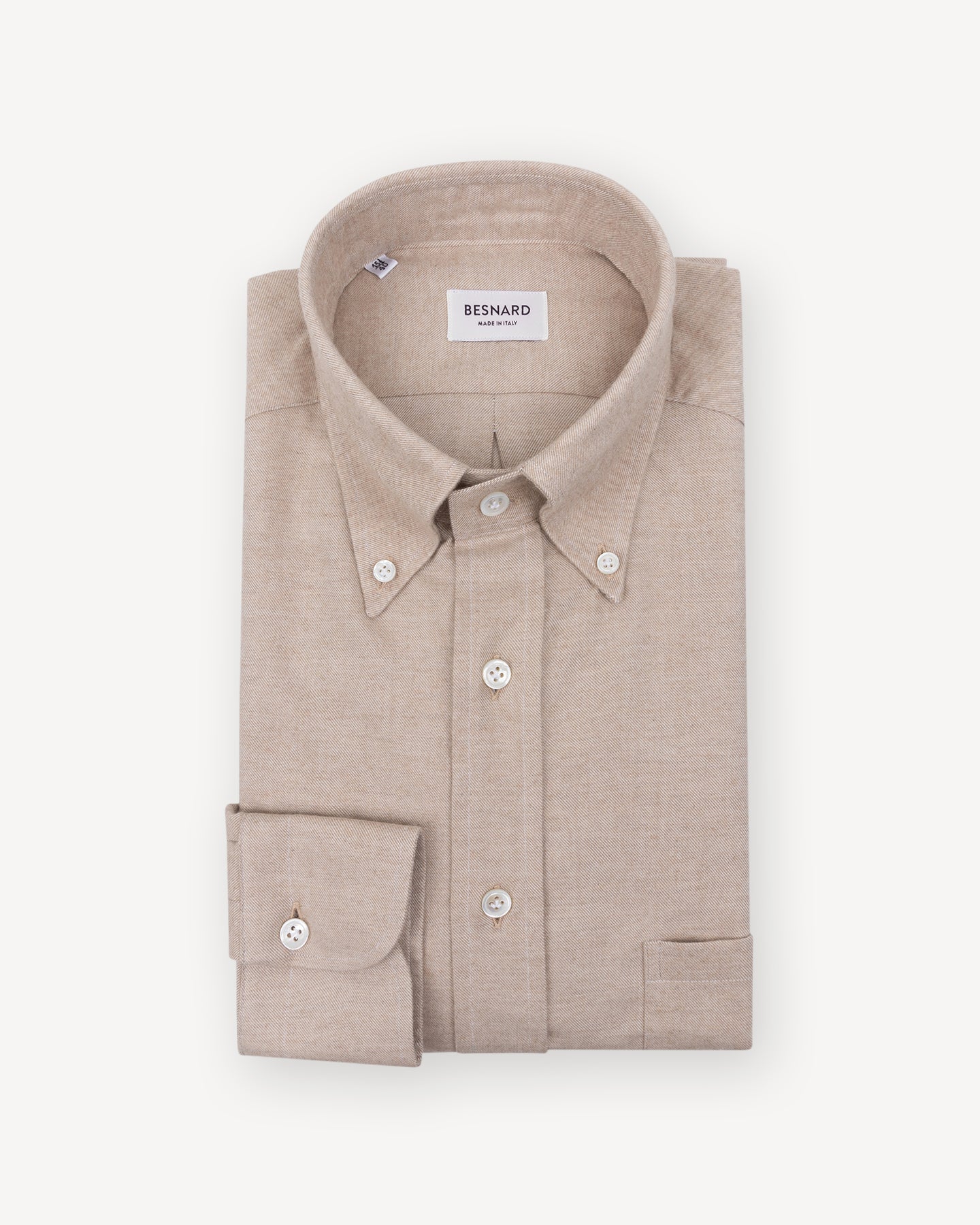 Beige Cotton Cashmere Flannel Button Down Shirt